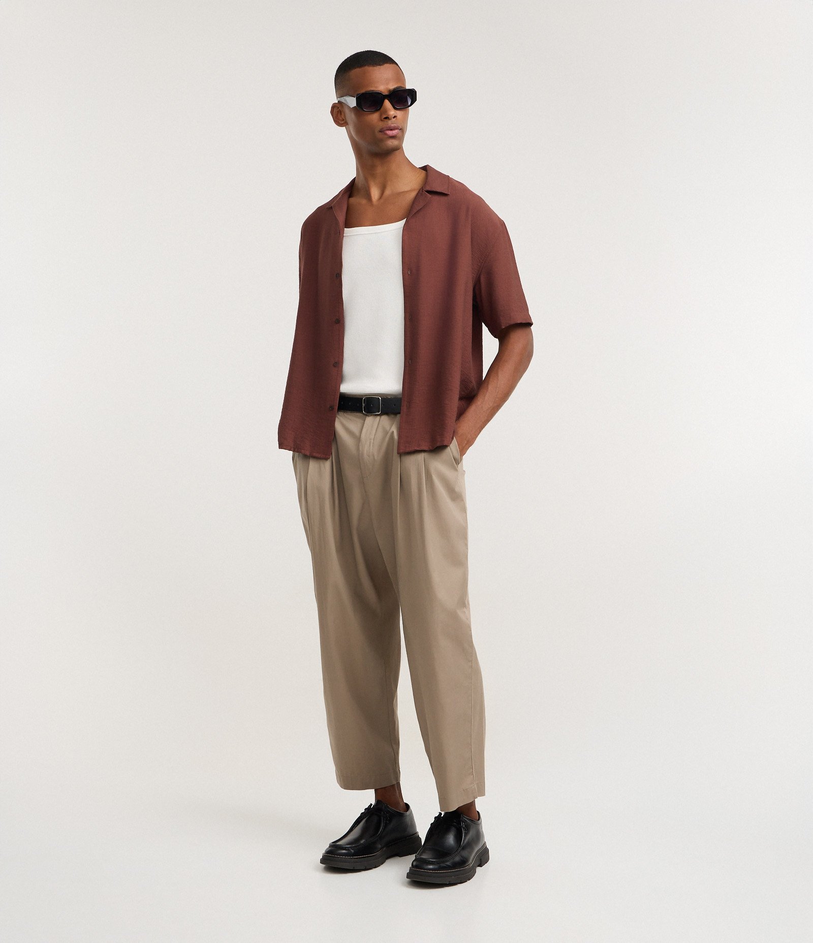 Camisa Boxy em Viscose com Textura bowling Marrom 2