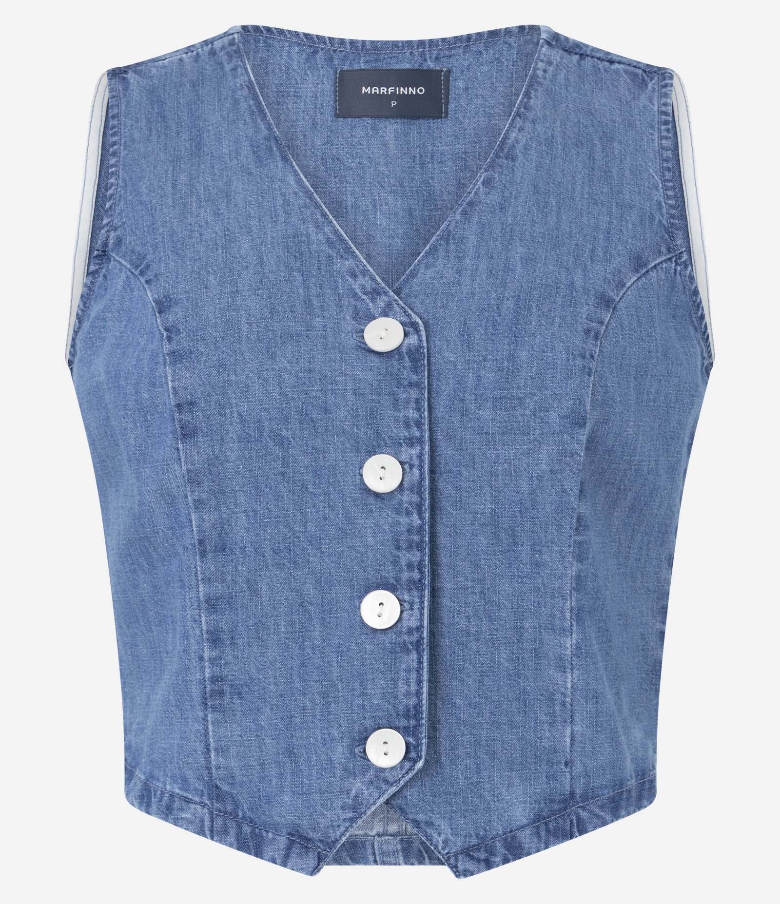 Colete em Jeans com Decote V e Botões Frontais Médio 1