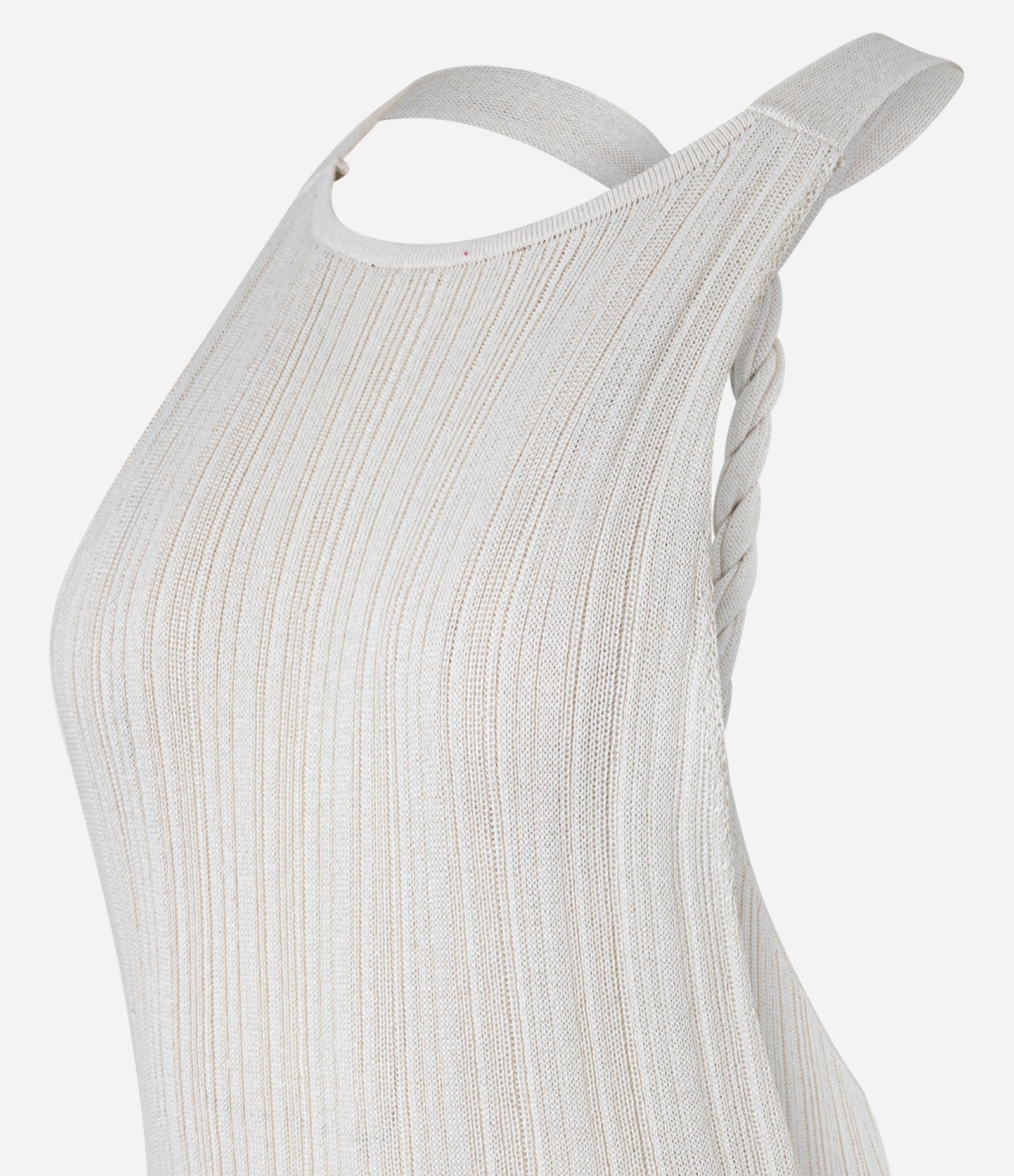 Saída de Praia Vestido Longo com Alça Trançada e Fenda Off White 9