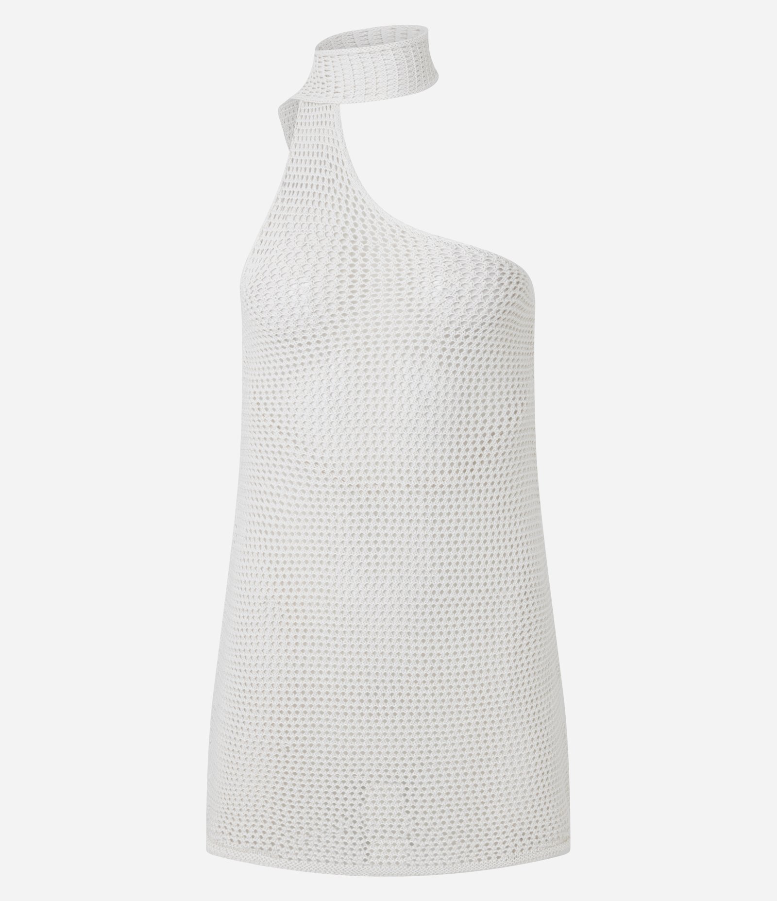 Saída de Praia Vestido Curto em Tricô com Faixa no Pescoço Off White 5