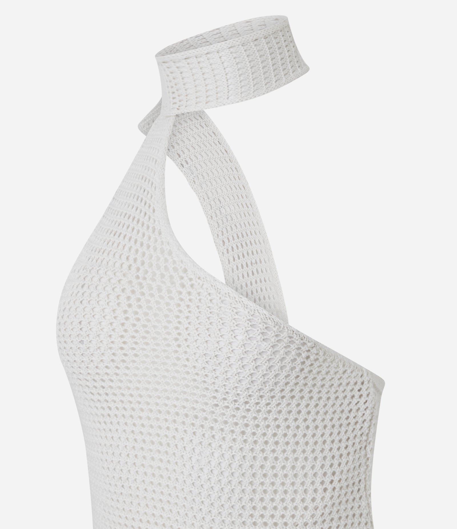 Saída de Praia Vestido Curto em Tricô com Faixa no Pescoço Off White 6