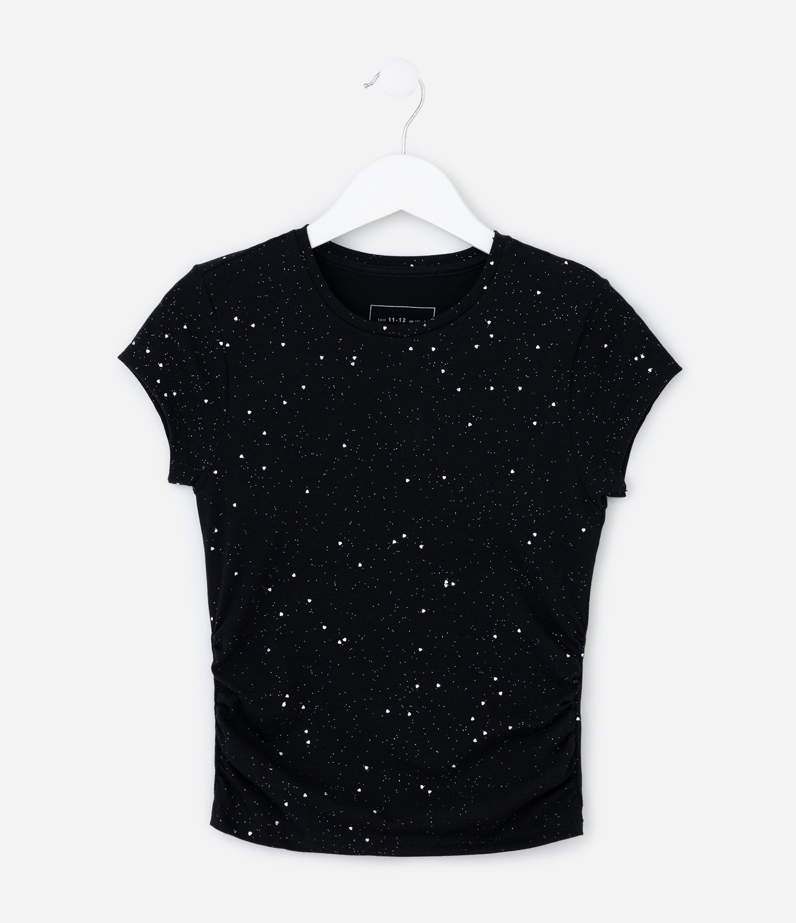 Blusa Infantil com Franzido Lateral e Brilhos - Tam 5 a 14 Anos Preto 1