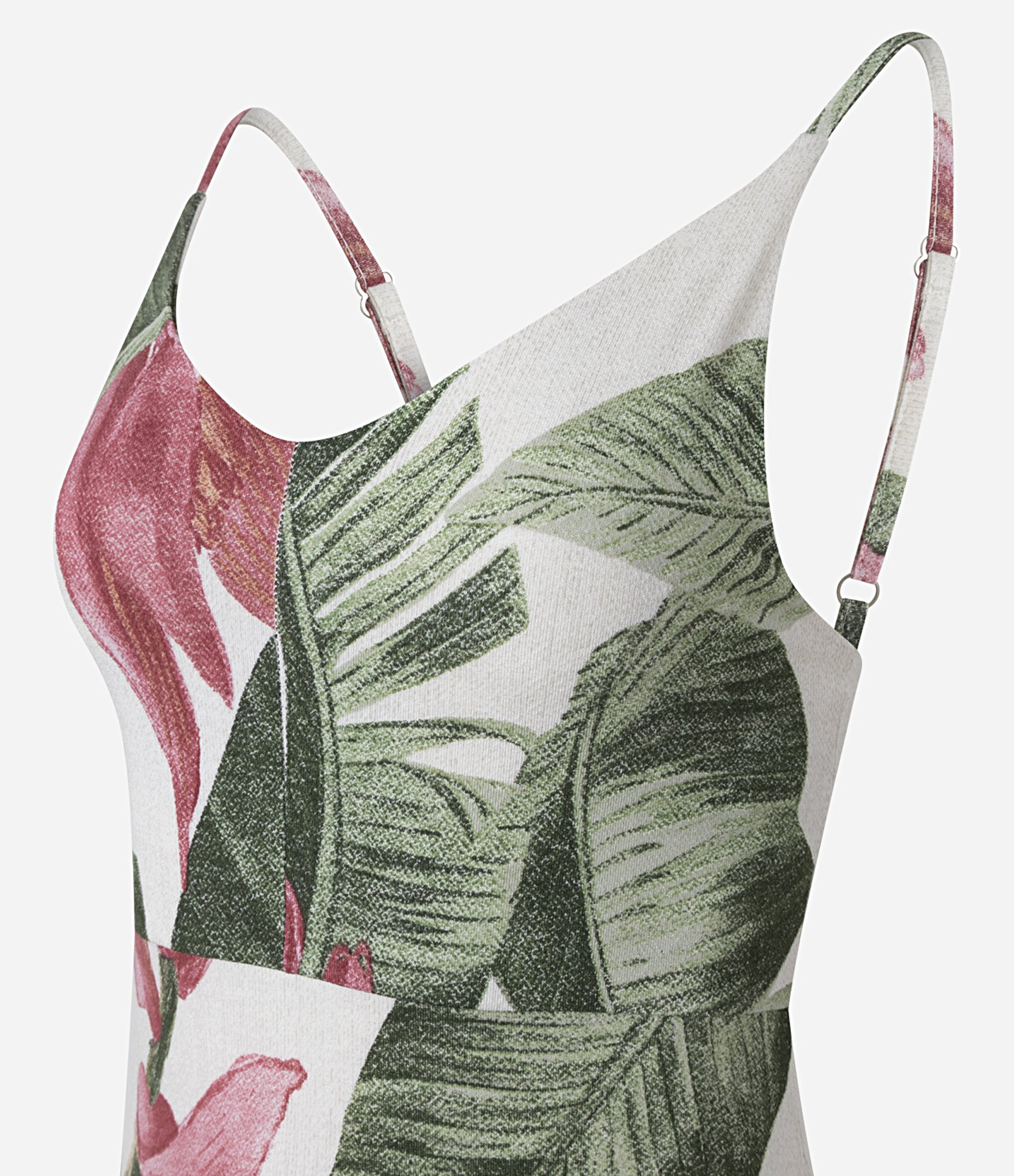 Vestido Long Midi de Alça em Viscose com Estampa Folhagem Multicores 6