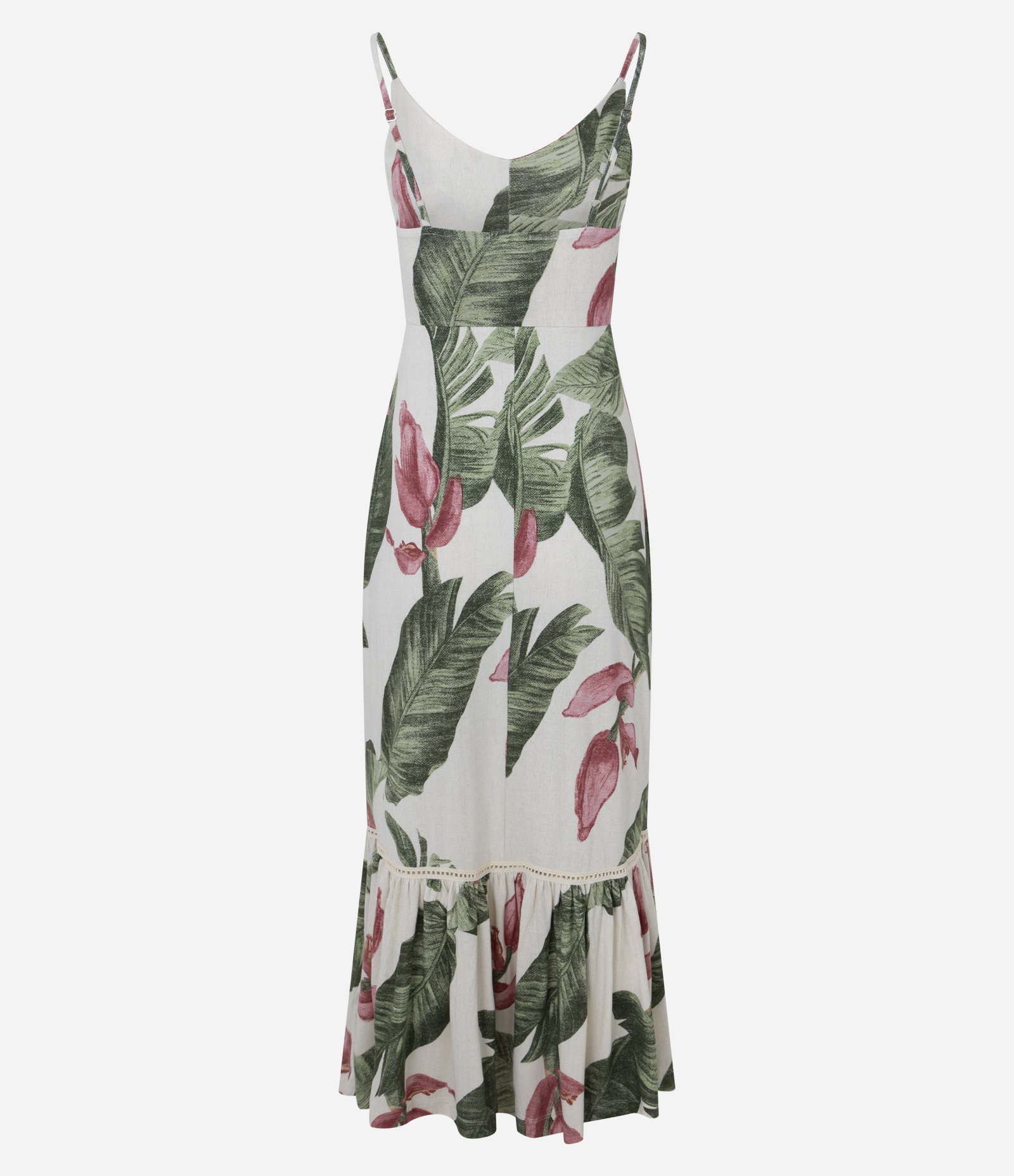 Vestido Long Midi de Alça em Viscose com Estampa Folhagem Multicores 7