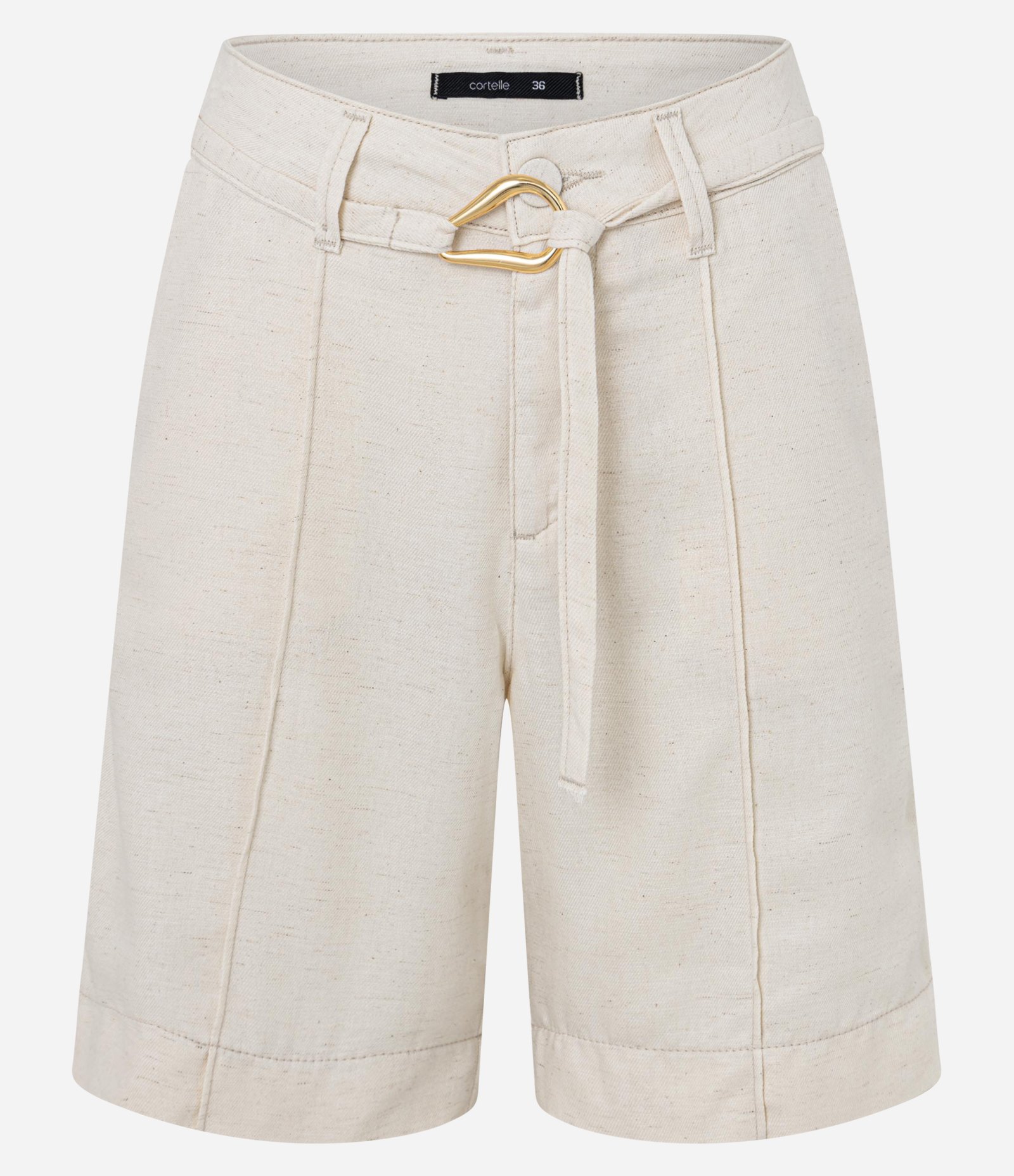 Bermuda Cintura Média em Sarja com Cinto Amarração Bege 5