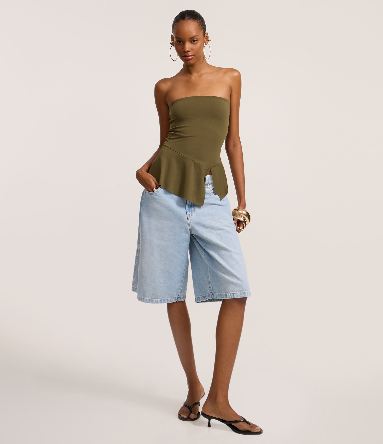 Blusa Sem Manga com Decote Coração e Babados Verde 2