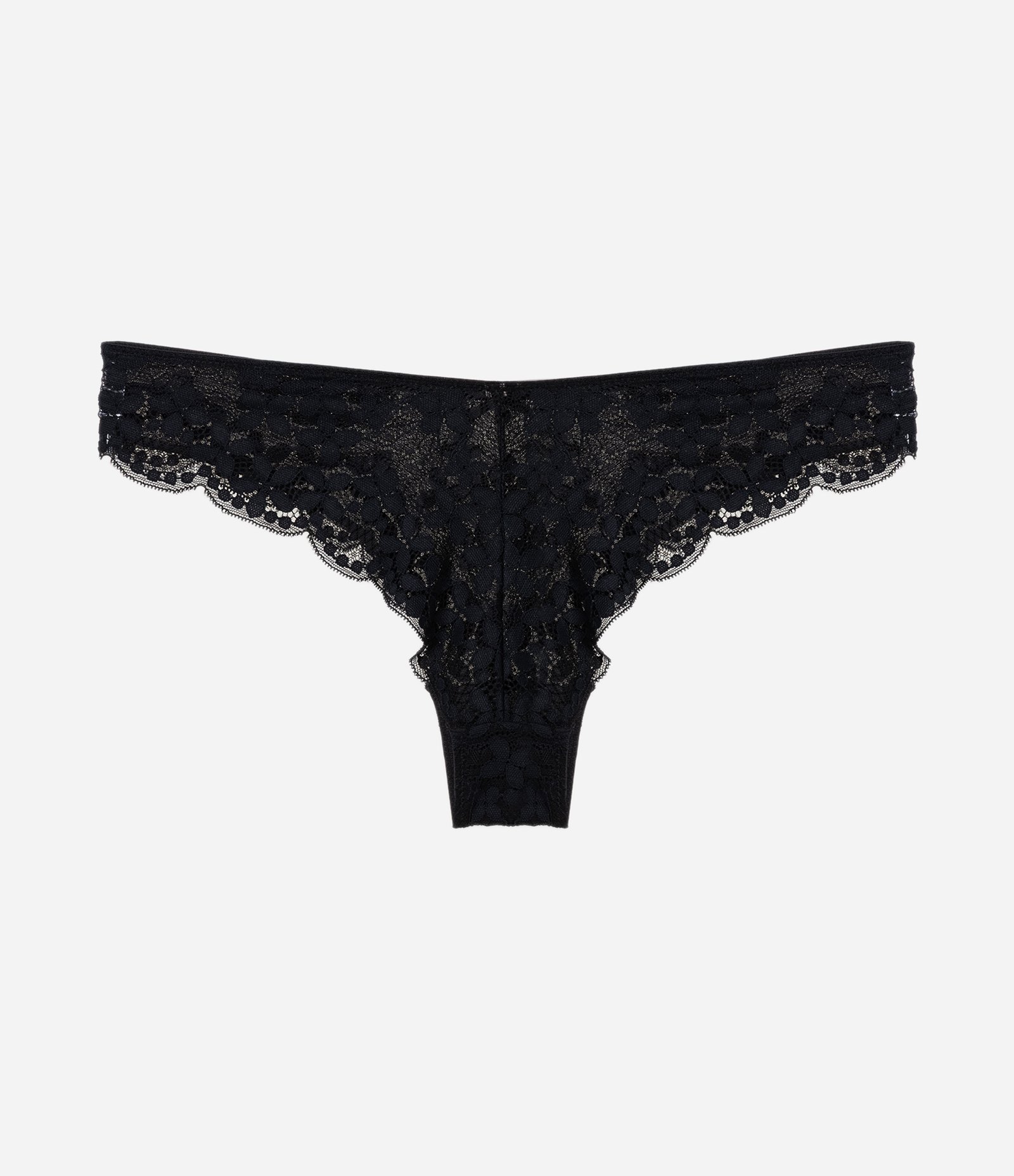 Calcinha Biquíni Fio em Renda Floral Preto 2