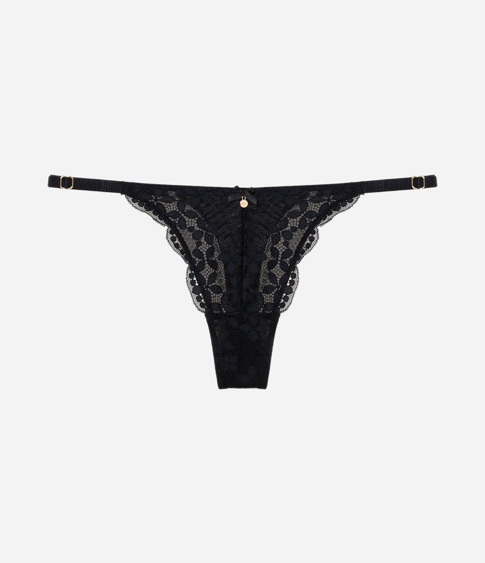 Calcinha String Fio em Renda Floral Preto 1