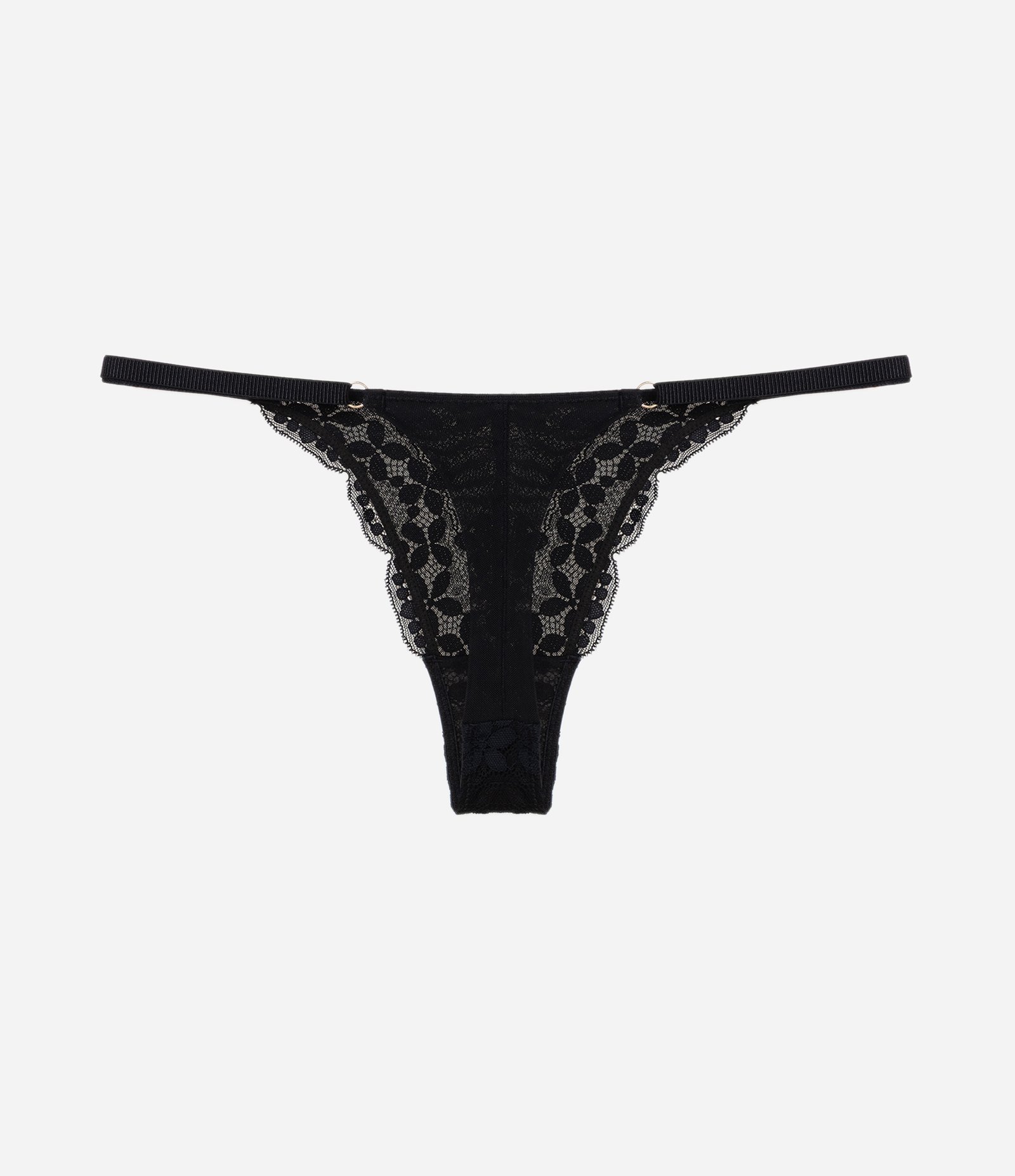 Calcinha String Fio em Renda Floral Preto 2