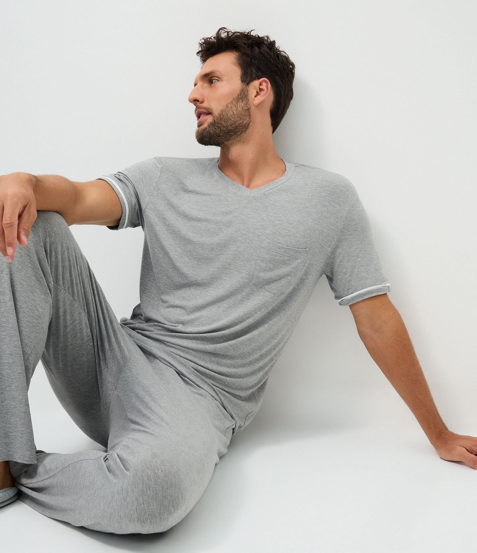 Pijama Comfort em Viscose com Fundo Mescla Cinza 1