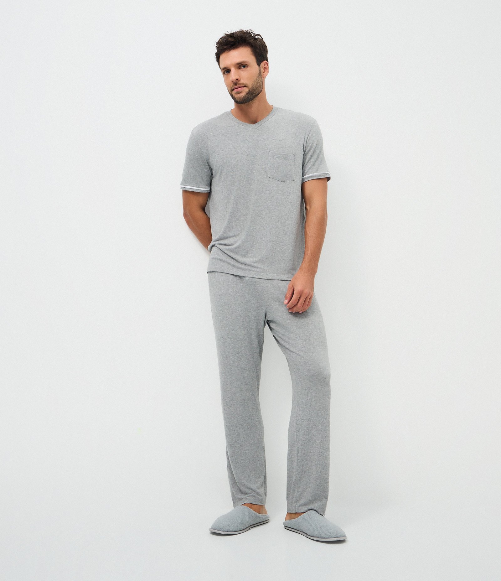 Pijama Comfort em Viscose com Fundo Mescla Cinza 2