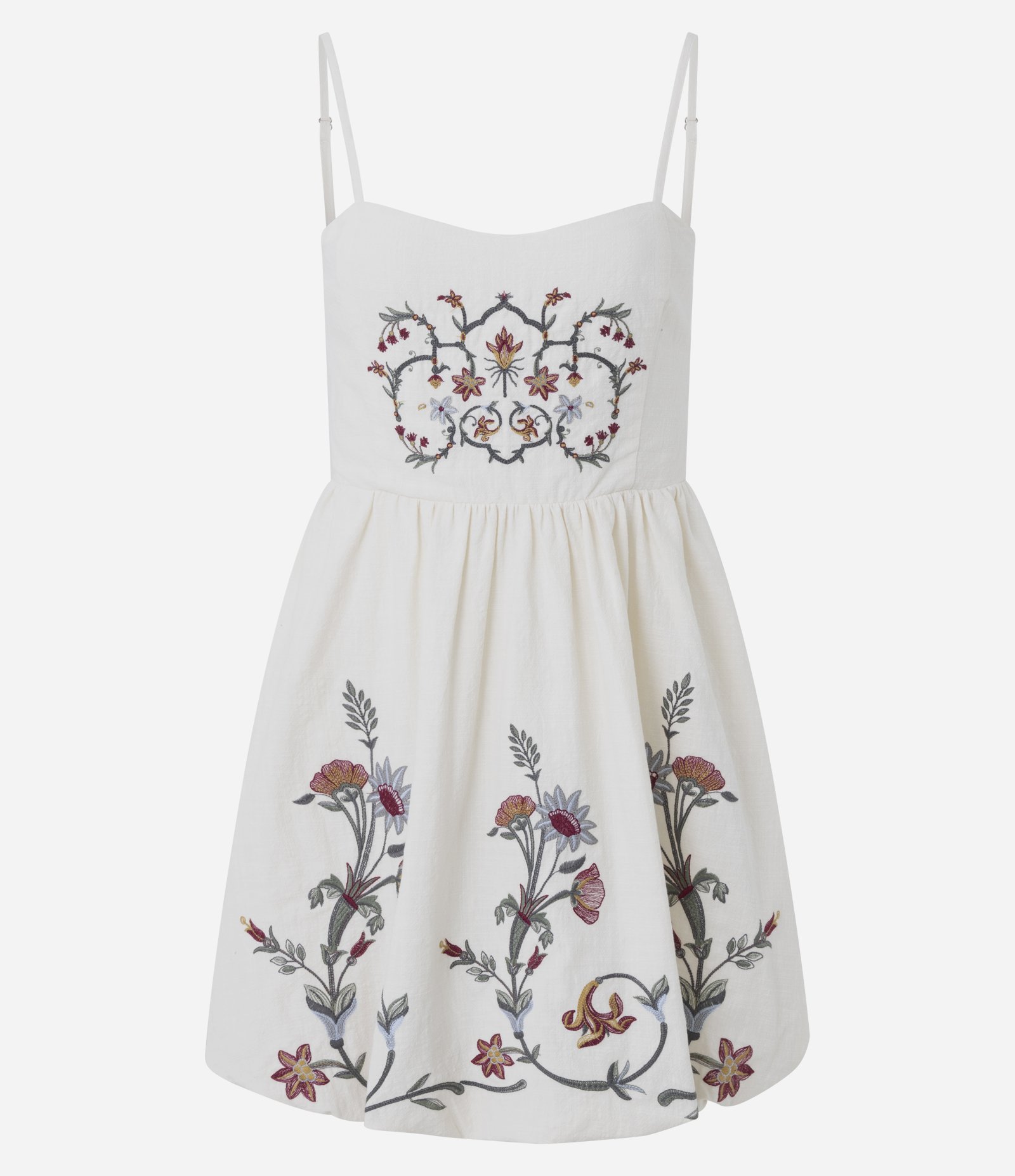 Vestido Curto em Cambraia com Bordado Floral Bege 1