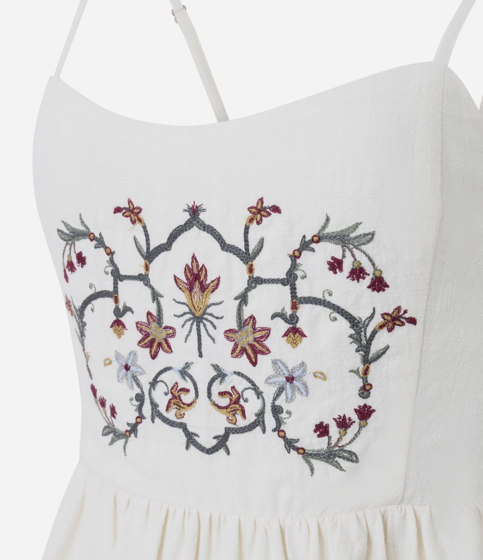 Vestido Curto em Cambraia com Bordado Floral Bege 2