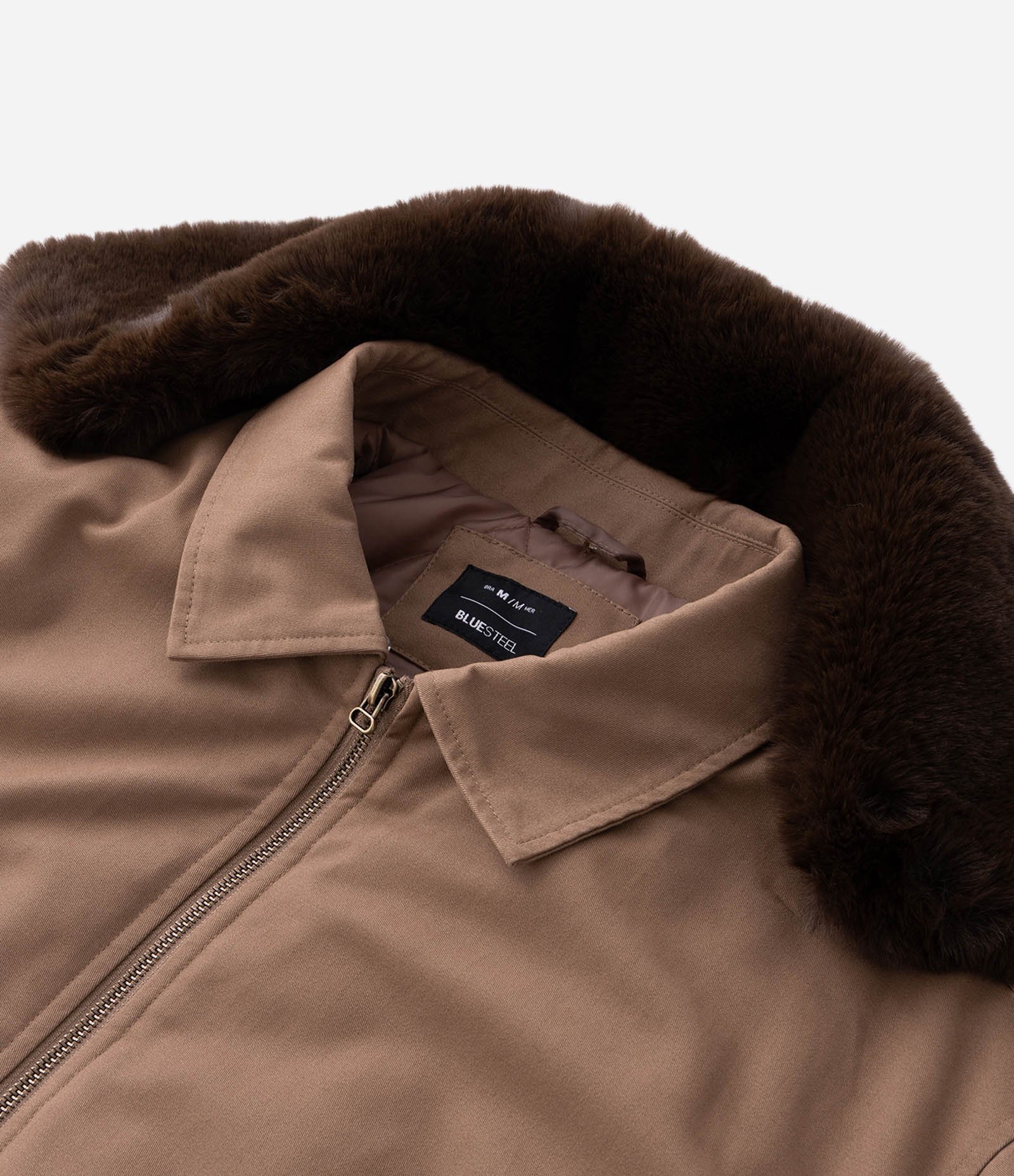 Jaqueta Bomber em Sarja Lisa e com Gola Removível Marrom 13