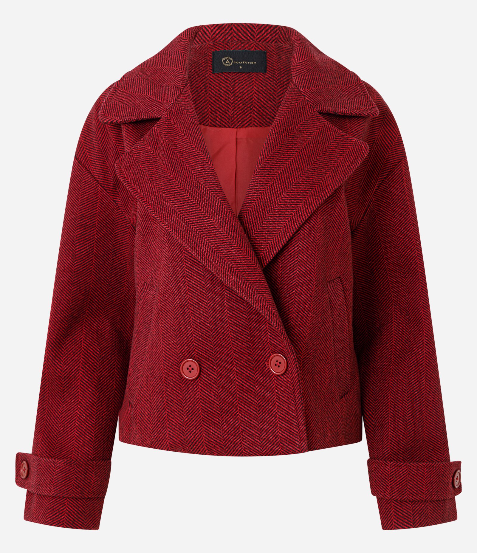 Casaco Regular com Gola Blazer e Padronagem Espinha de Peixe Vermelho 5