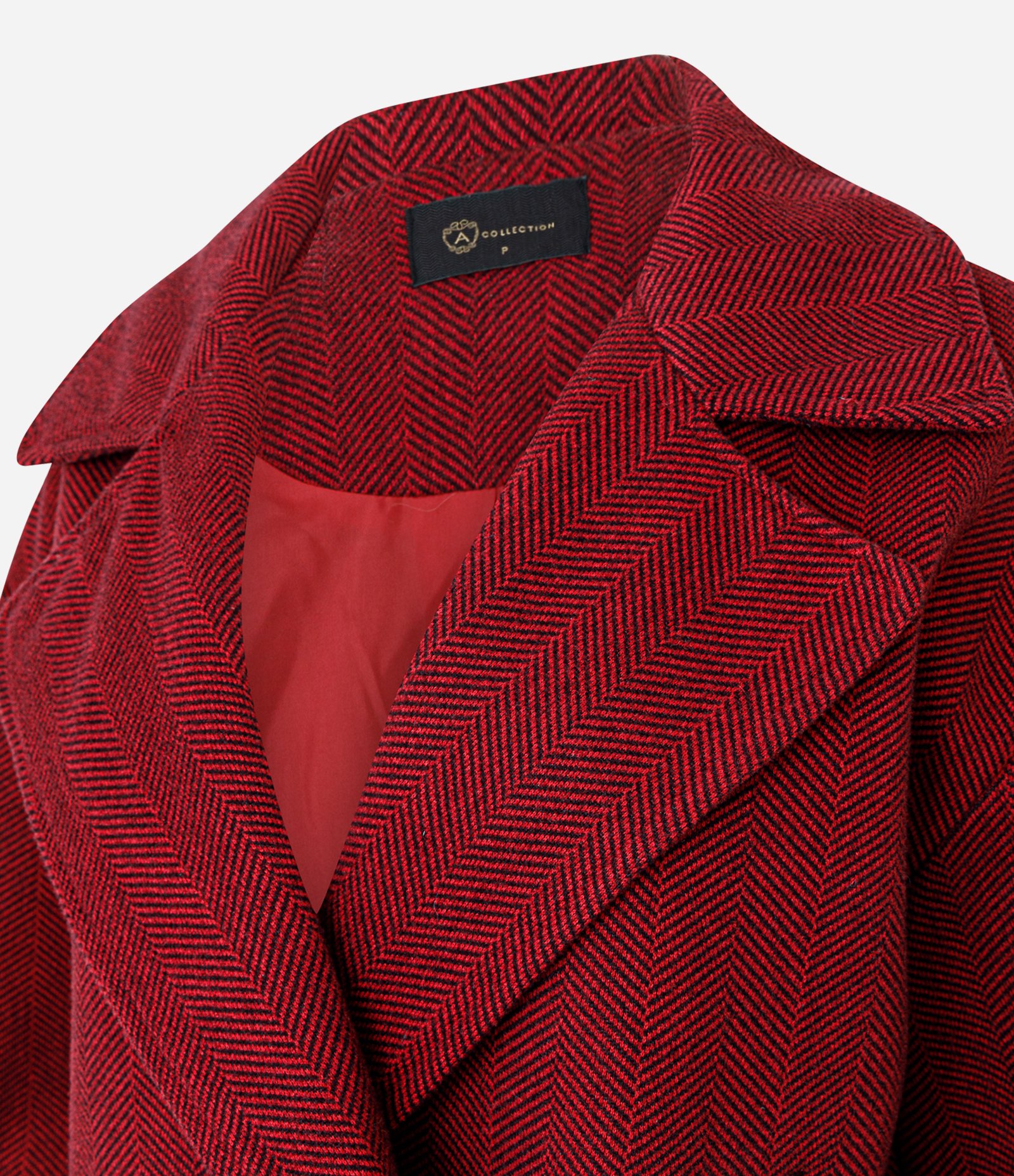 Casaco Regular com Gola Blazer e Padronagem Espinha de Peixe Vermelho 6
