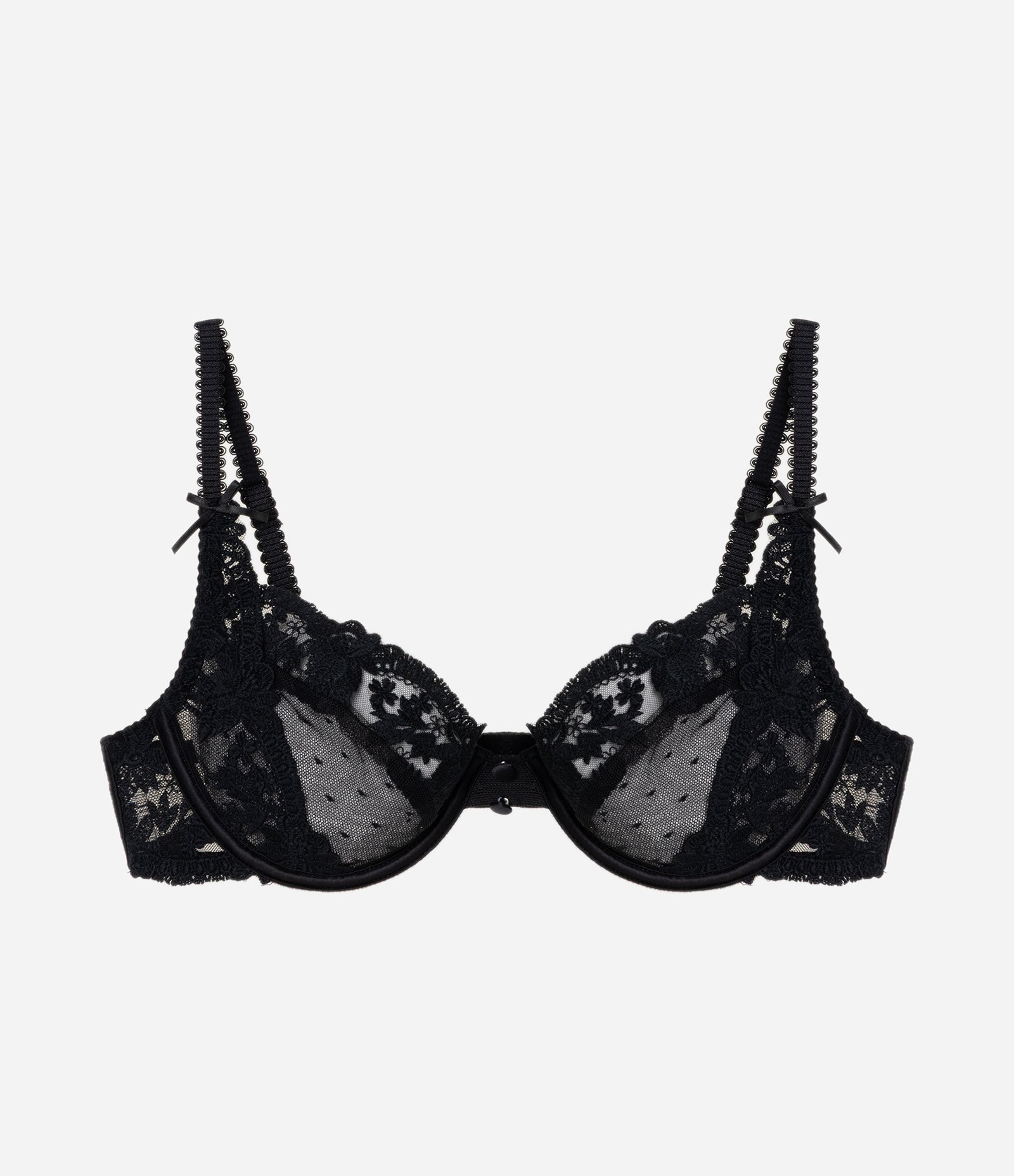 Sutiã Meia Taça sem Bojo com Aro em Tule Bordado Preto 5