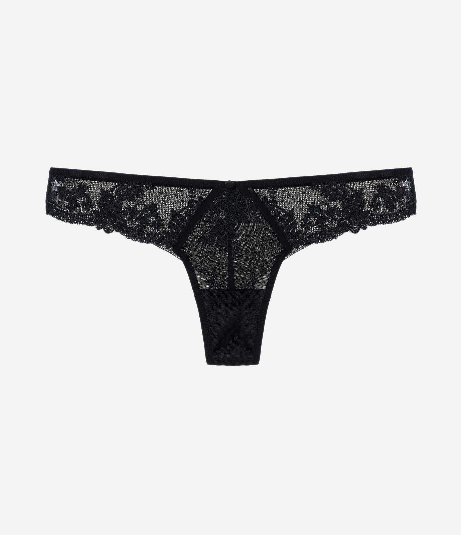 Calcinha Biquíni em Tule com Bordado Floral Preto 5