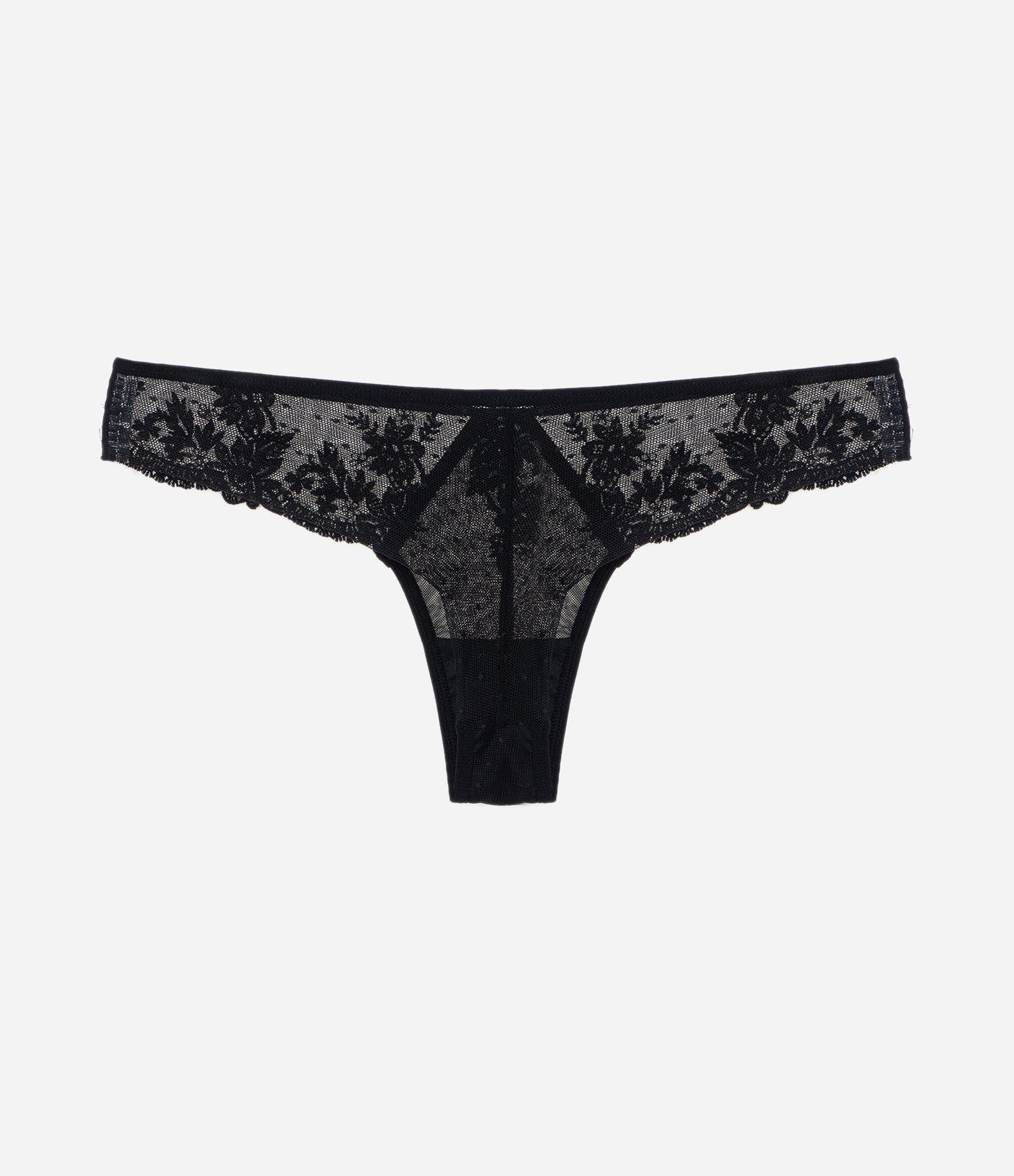 Calcinha Biquíni em Tule com Bordado Floral Preto 6