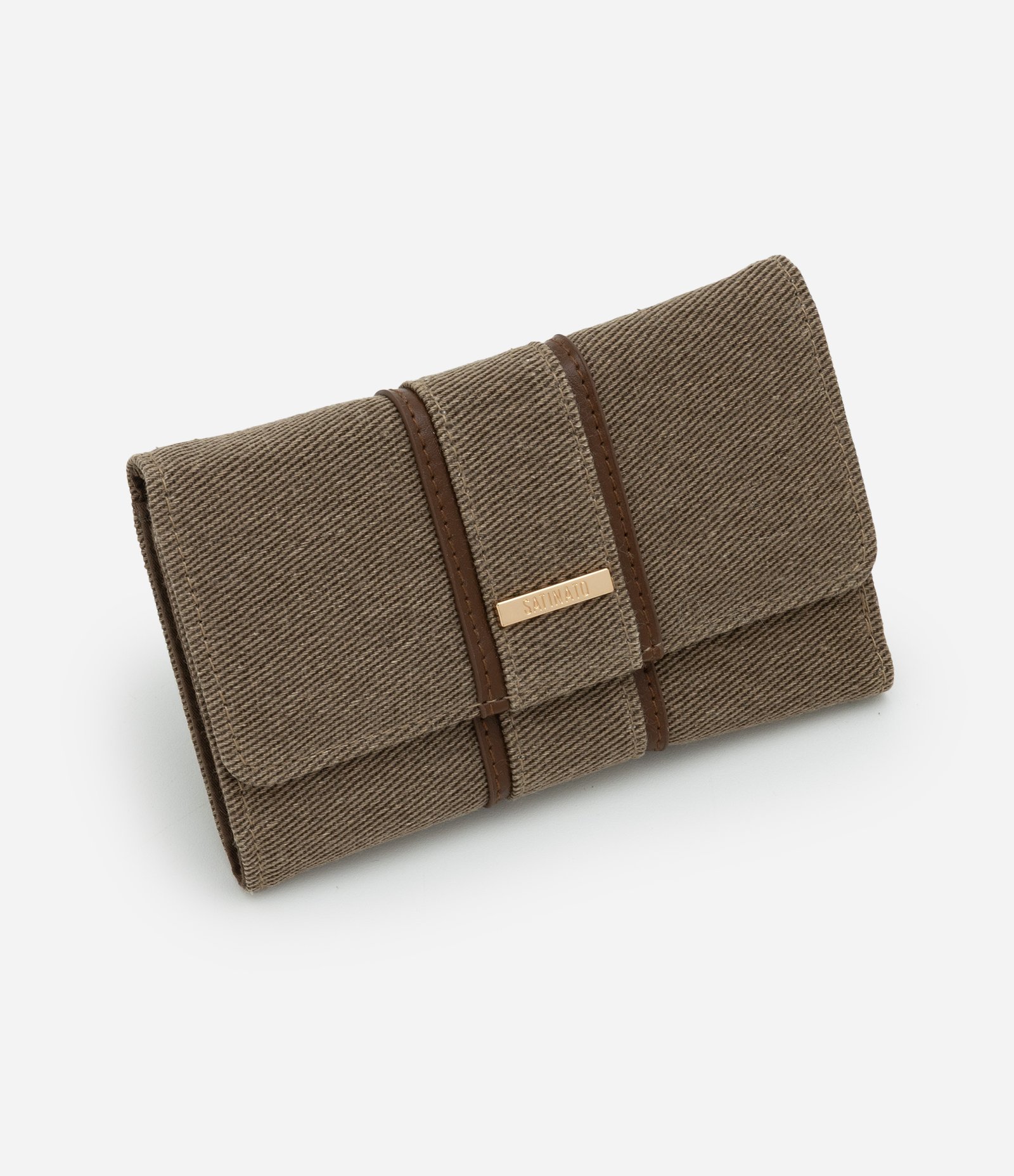 Carteira Envelope Média Com Detalhe de Listra em Lona Marrom 1