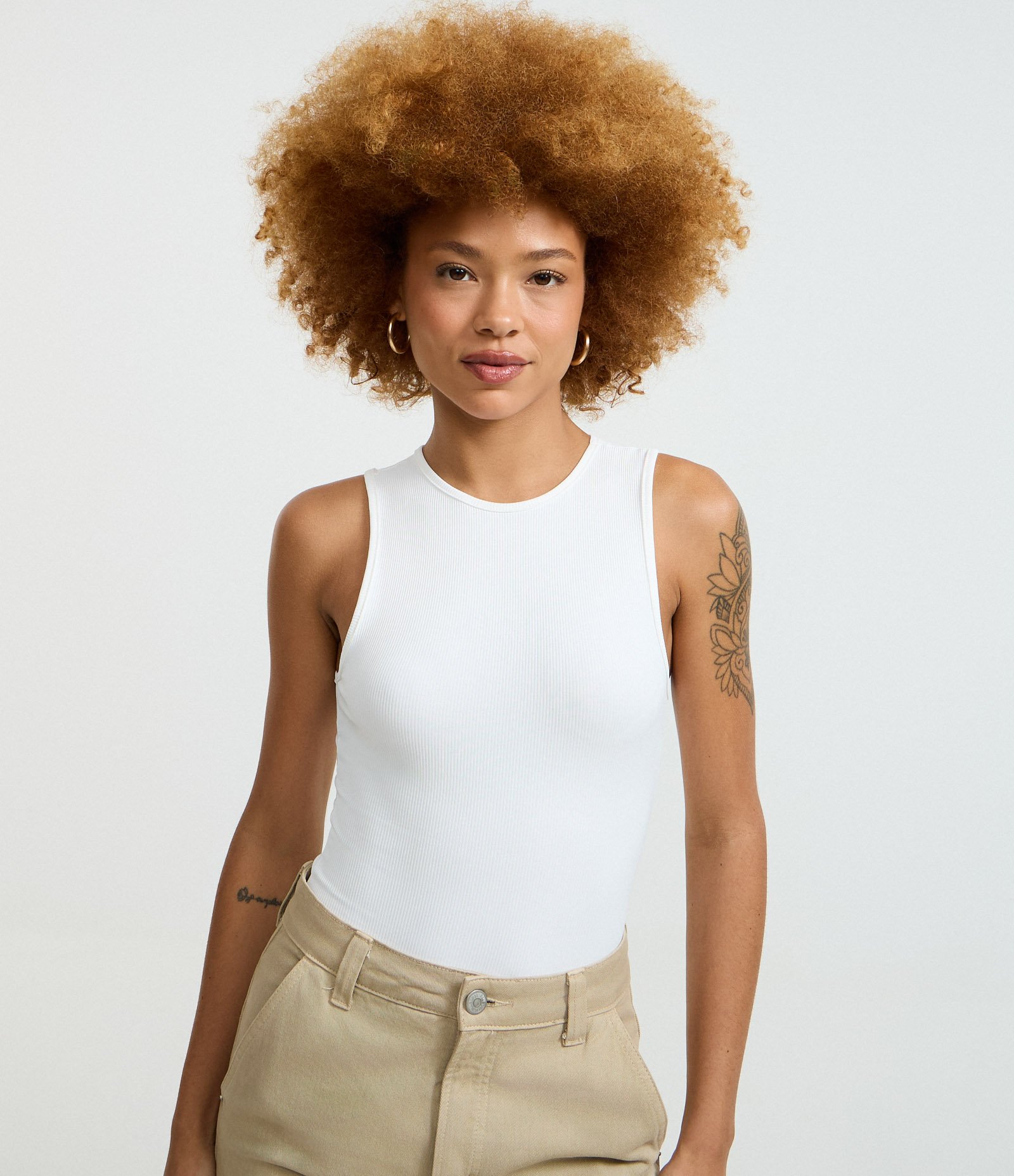 Body sem Manga em Ribana de Poliamida Branco 1