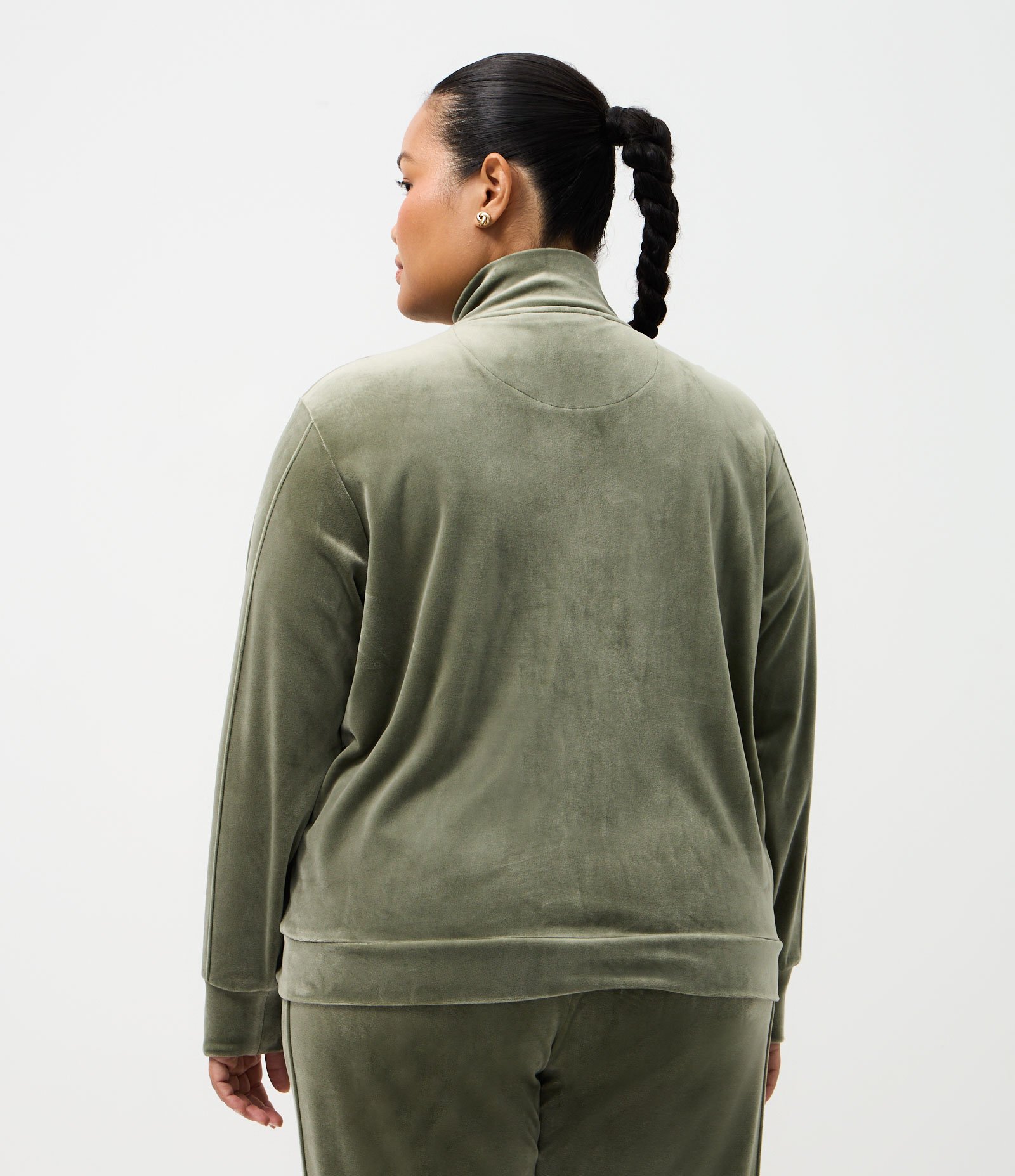 Jaqueta Esportiva em Plush Com Gola Alta Curve & Plus Size Verde 4