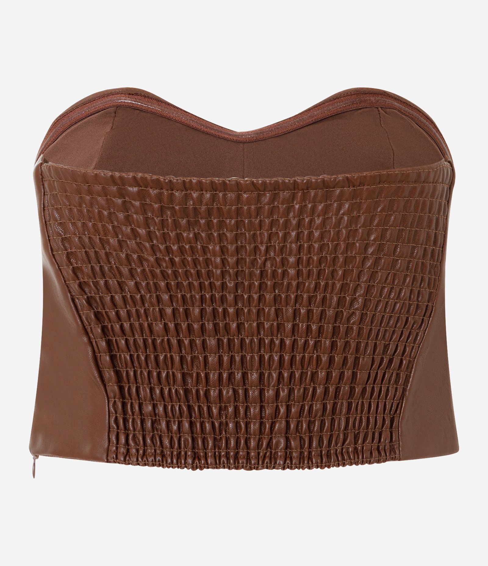 Blusa em PU com Decote Coração Marrom 2