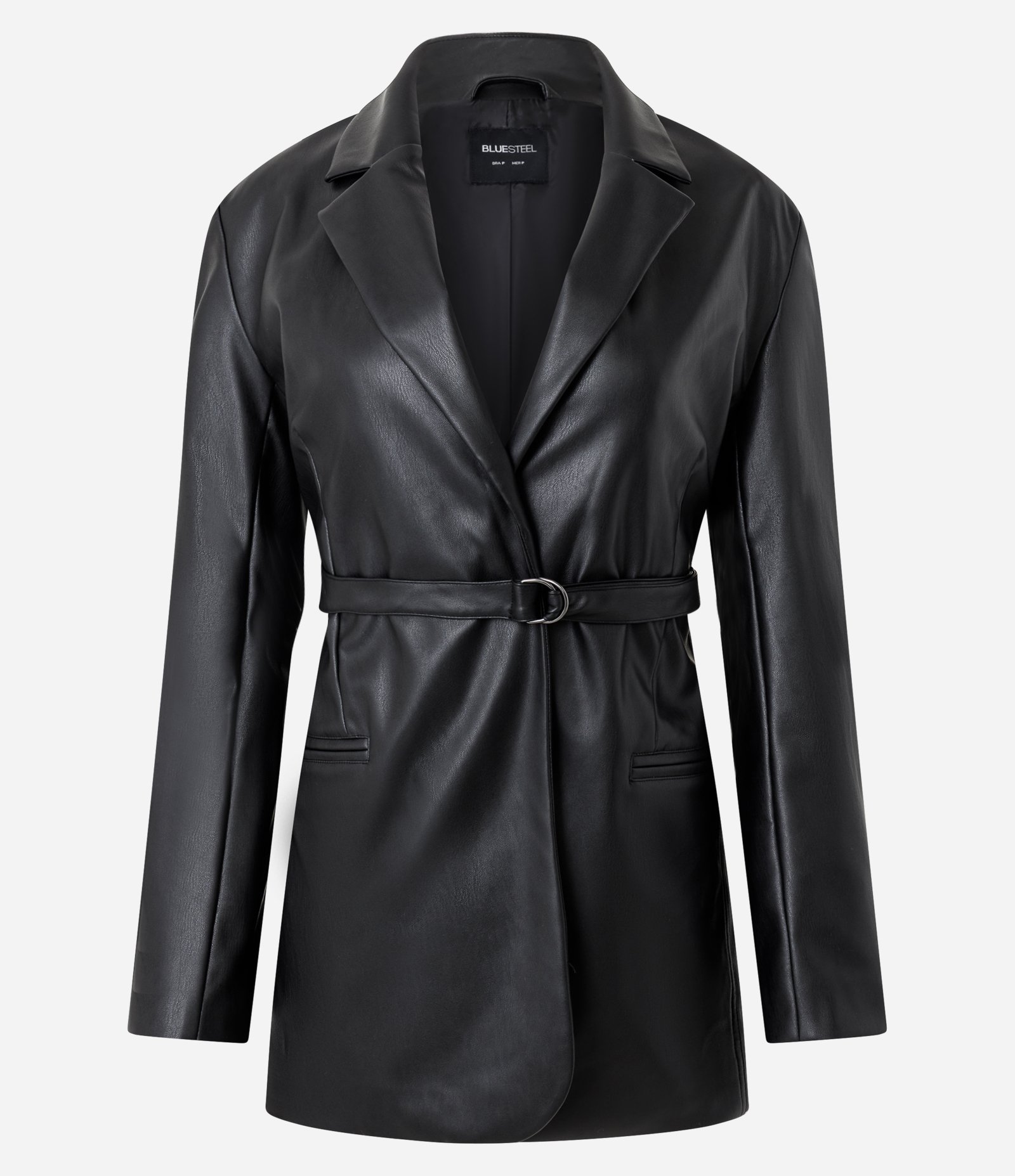 Blazer Alongado em PU com Amarração na Cintura Preto 5