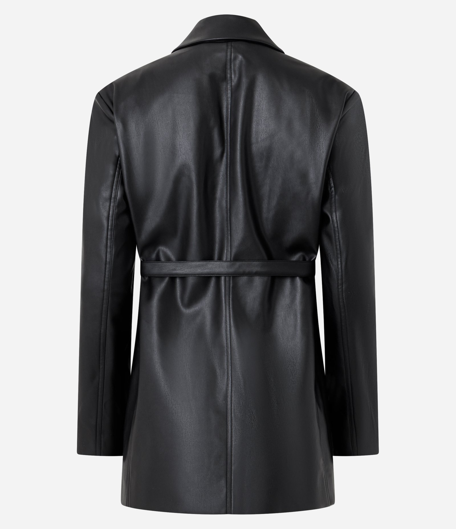 Blazer Alongado em PU com Amarração na Cintura Preto 6