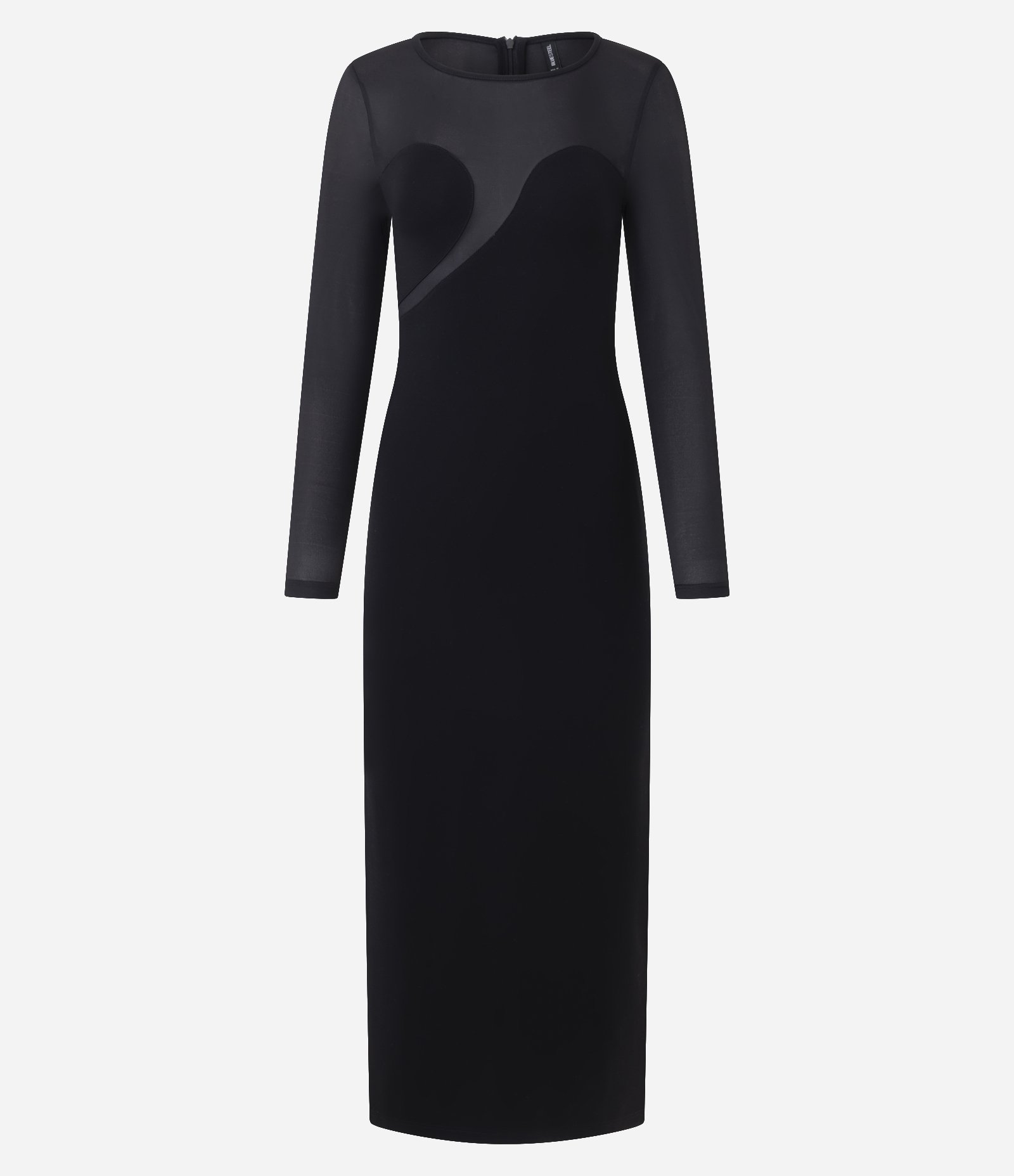 Vestido Midi Ajustado em Tule com Recorte Frontal Preto 5