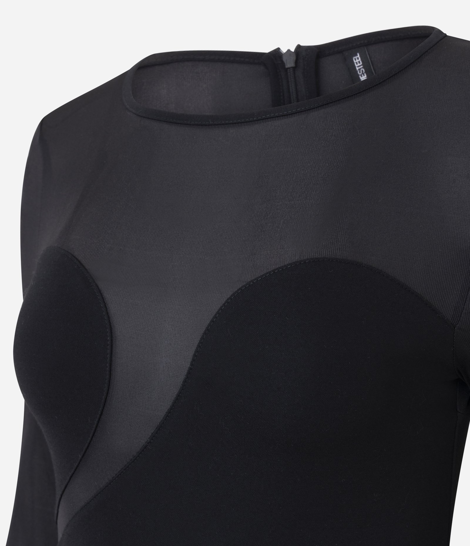 Vestido Midi Ajustado em Tule com Recorte Frontal Preto 6