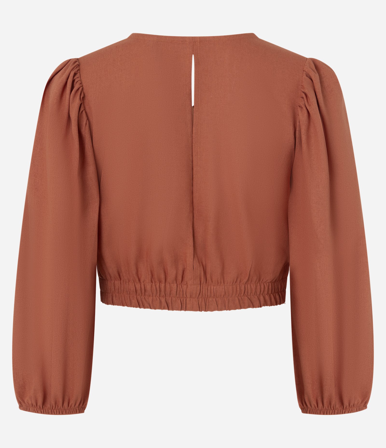 Blusa Cropped em Viscolinho com Detalhe Torcido Marrom 3