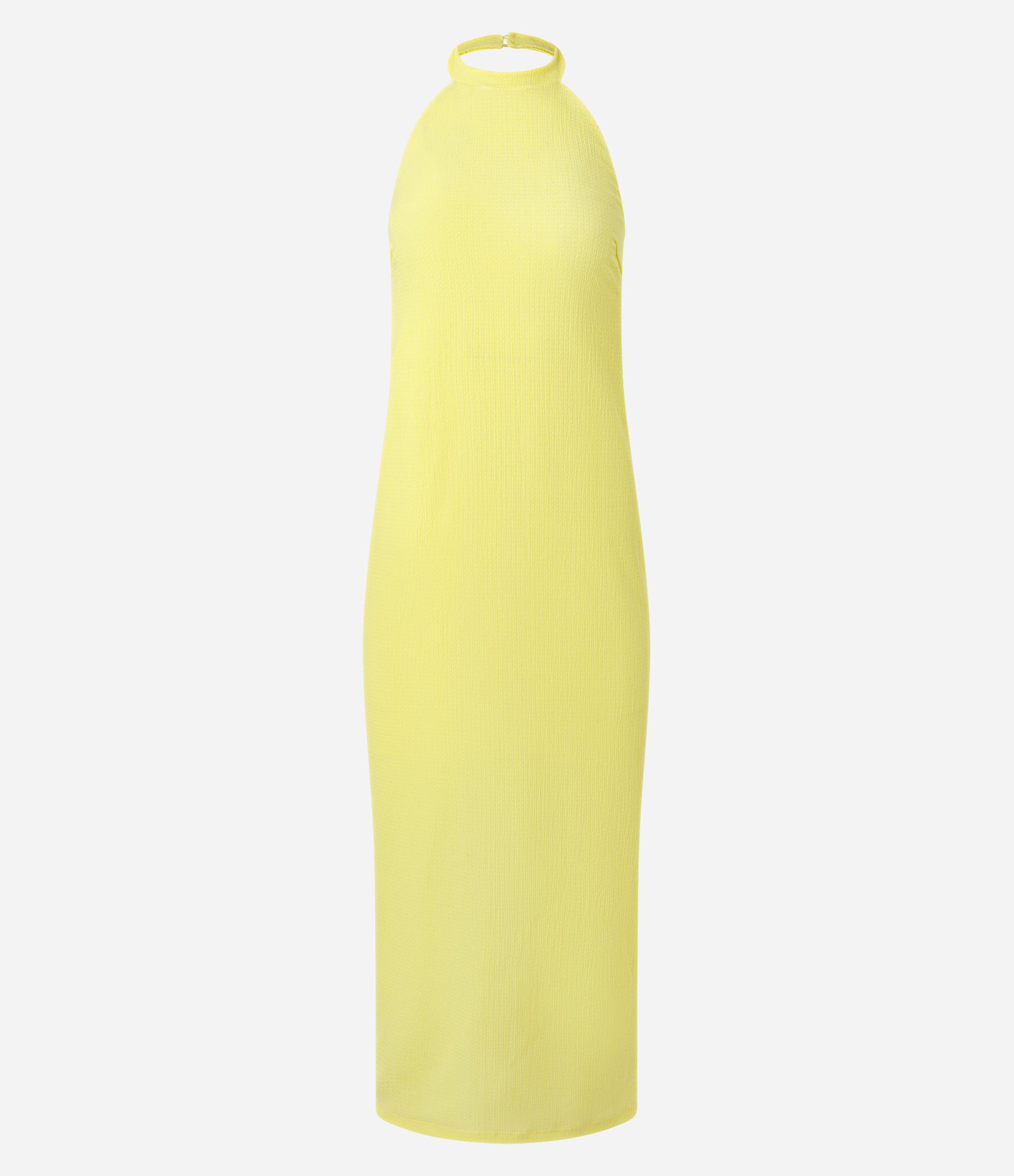 Vestido Midi Frente Única Texturizado com Fenda Amarelo 1