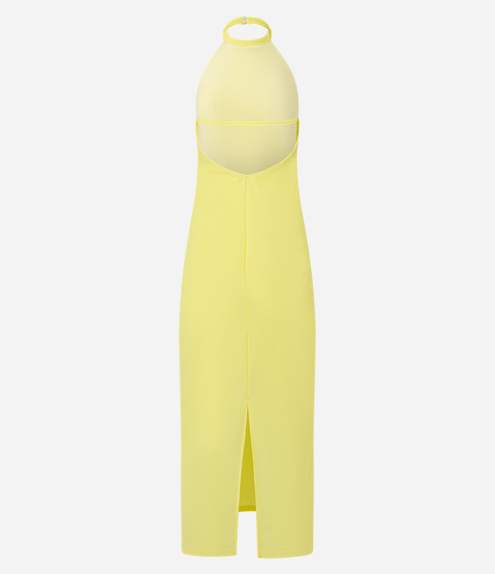 Vestido Midi Frente Única Texturizado com Fenda Amarelo 3