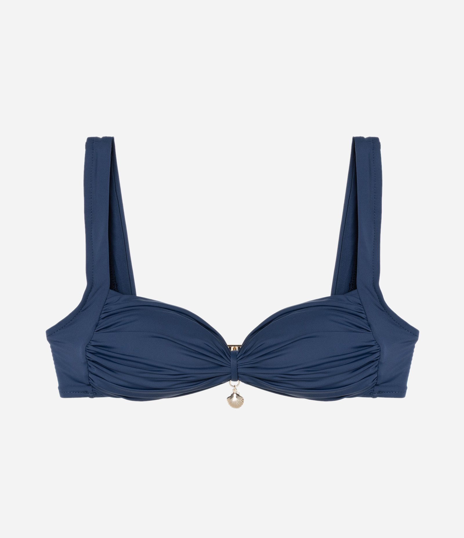 Biquíni Top em Microfibra com Drapeado e Aviamento de Concha Azul Marinho 5