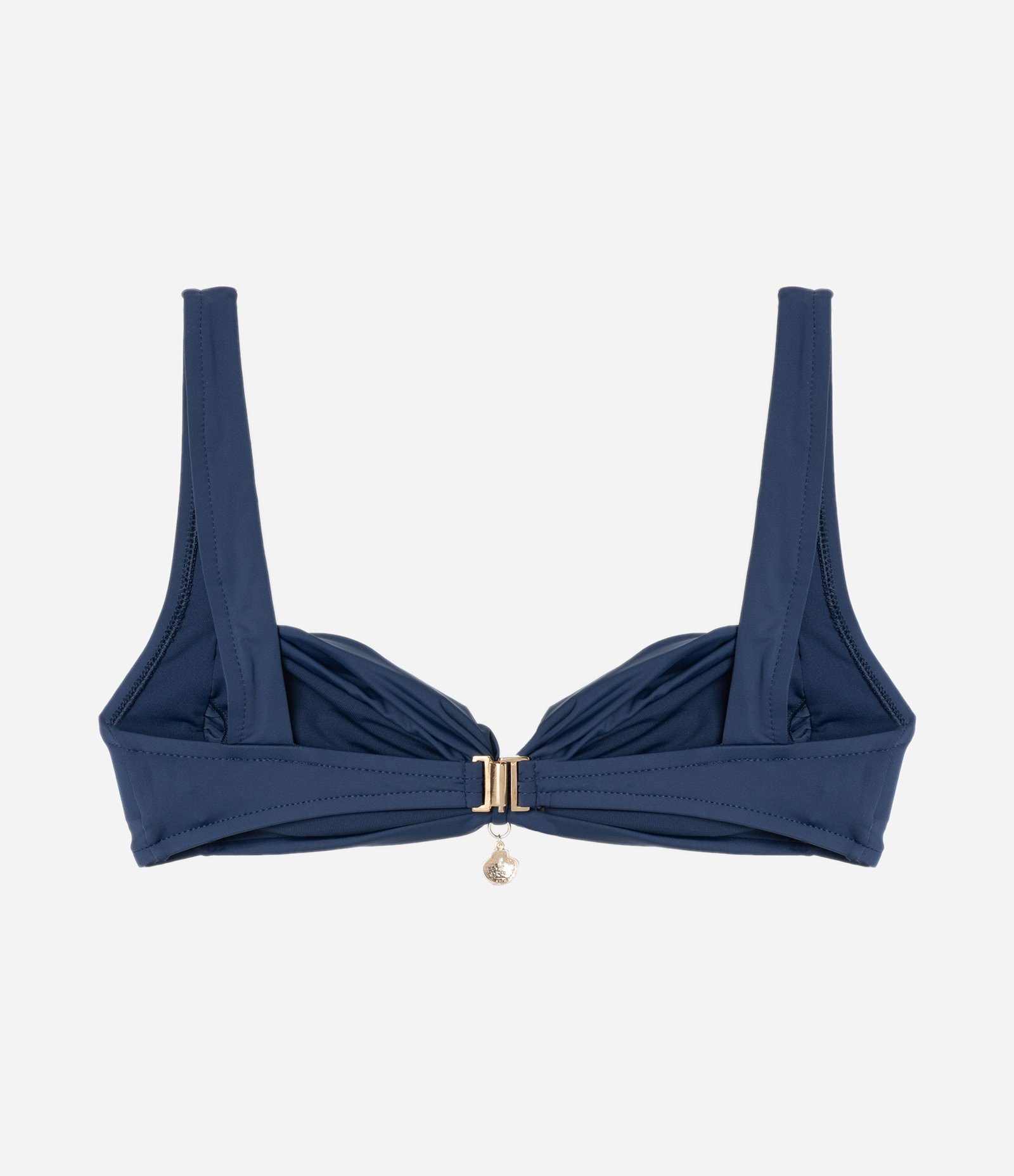 Biquíni Top em Microfibra com Drapeado e Aviamento de Concha Azul Marinho 6