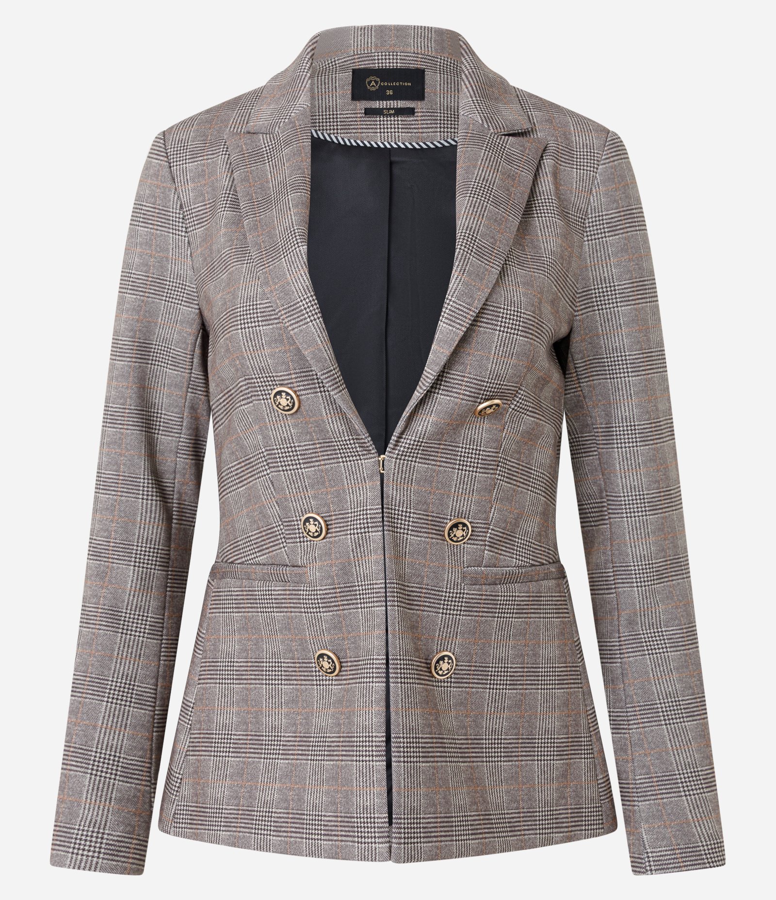 Blazer em Ponto Roma com Estampa Xadrez Cinza 5