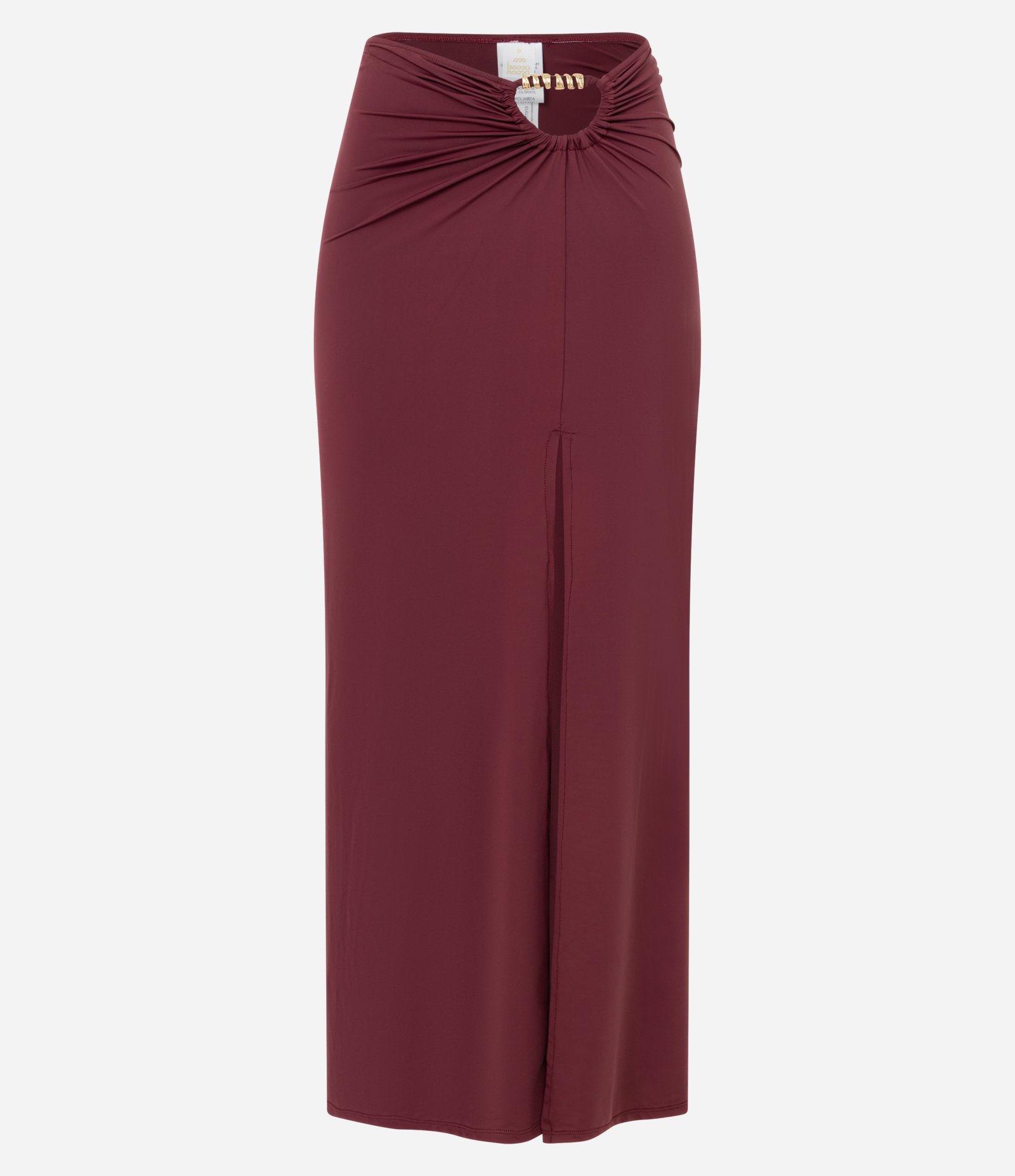 Saída de Praia Saia Midi em Microfibra com Aviamento Vazado Bordô 7