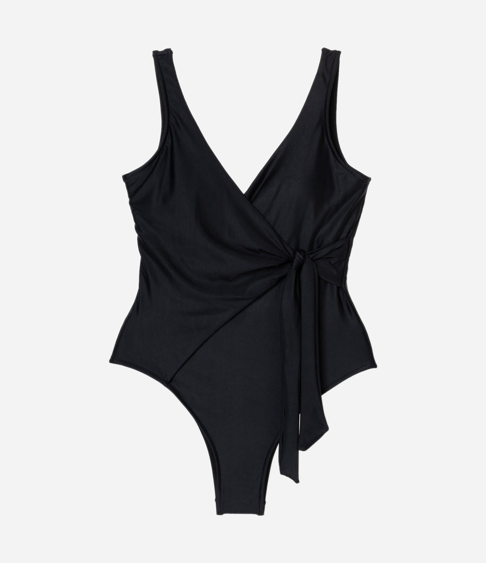 Maiô Em Microfibra Liso Com Transpasse E Amarração Preto 1