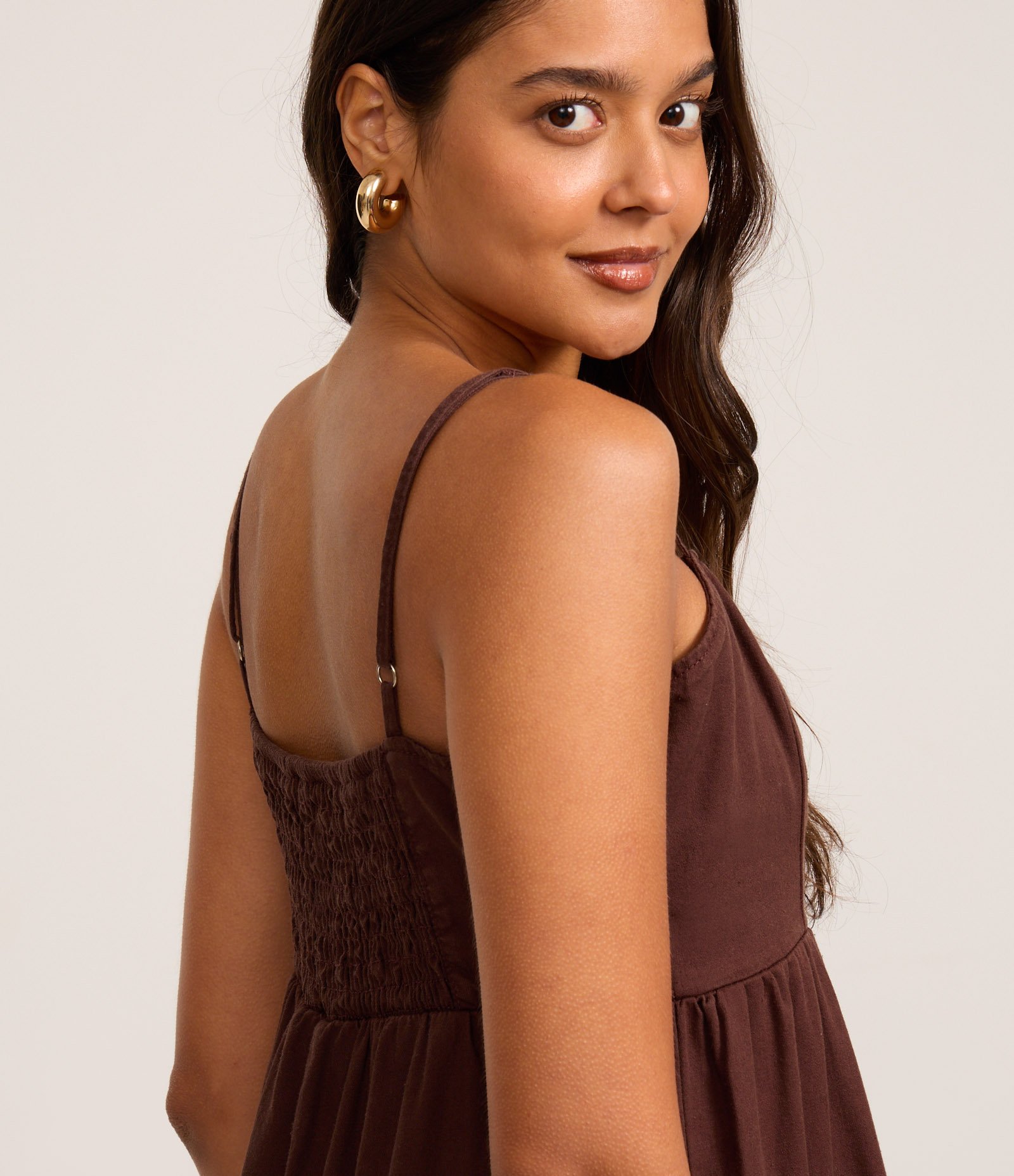 Vestido Midi em Sarja com Alças Finas Marrom 3