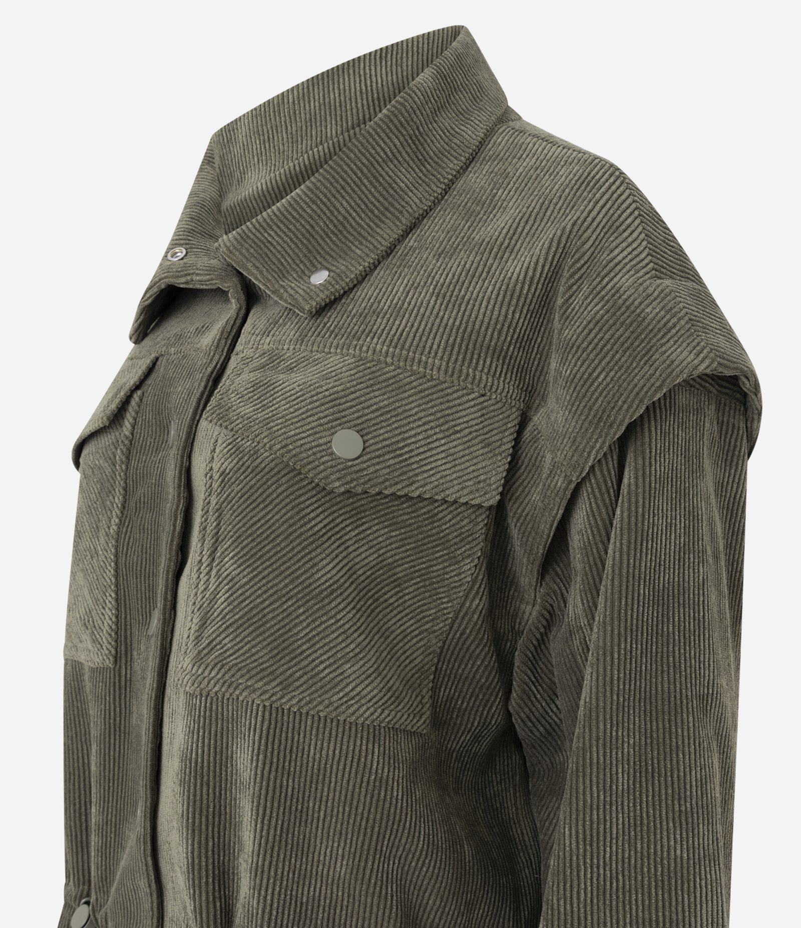 Jaqueta em Veludo Cotelê com Cava Deslocada e Puxadores Verde 7