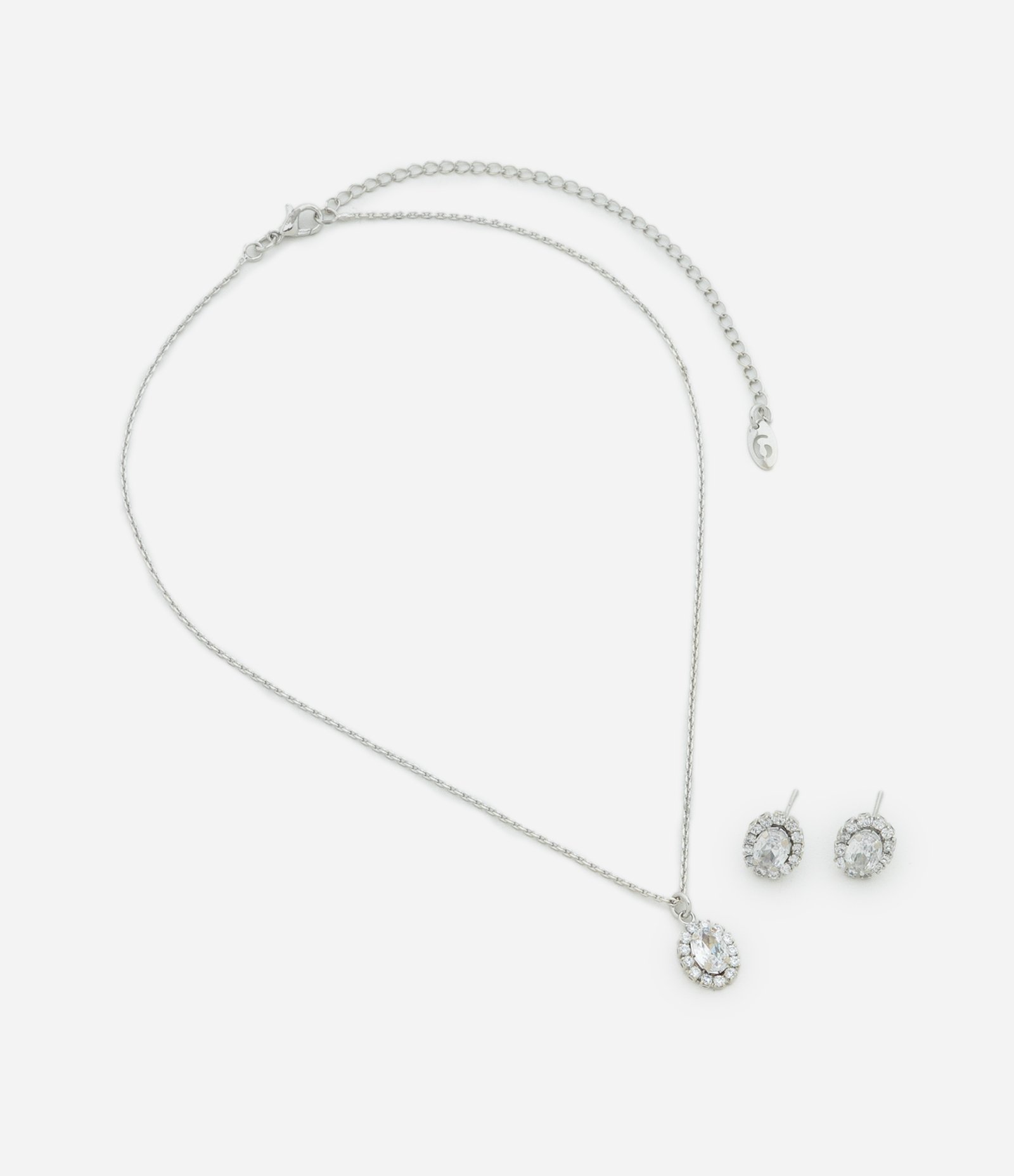 Conjunto de Colar com Pingente de Zircônia e Brincos Ponto de Luz Prata 2