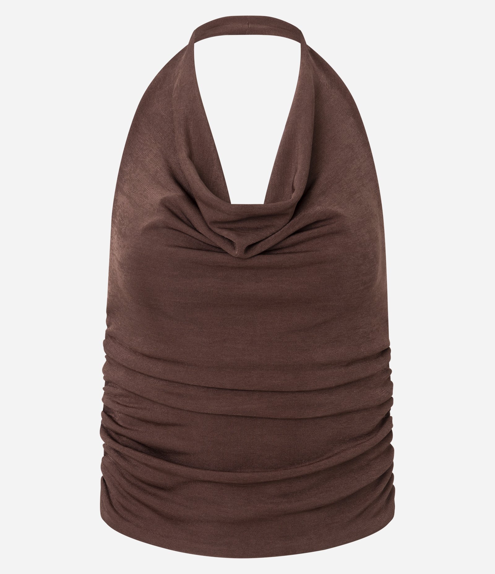 Blusa Frente Única Franzida em Ribana com Detalhe Torcido nas Costas Marrom 5