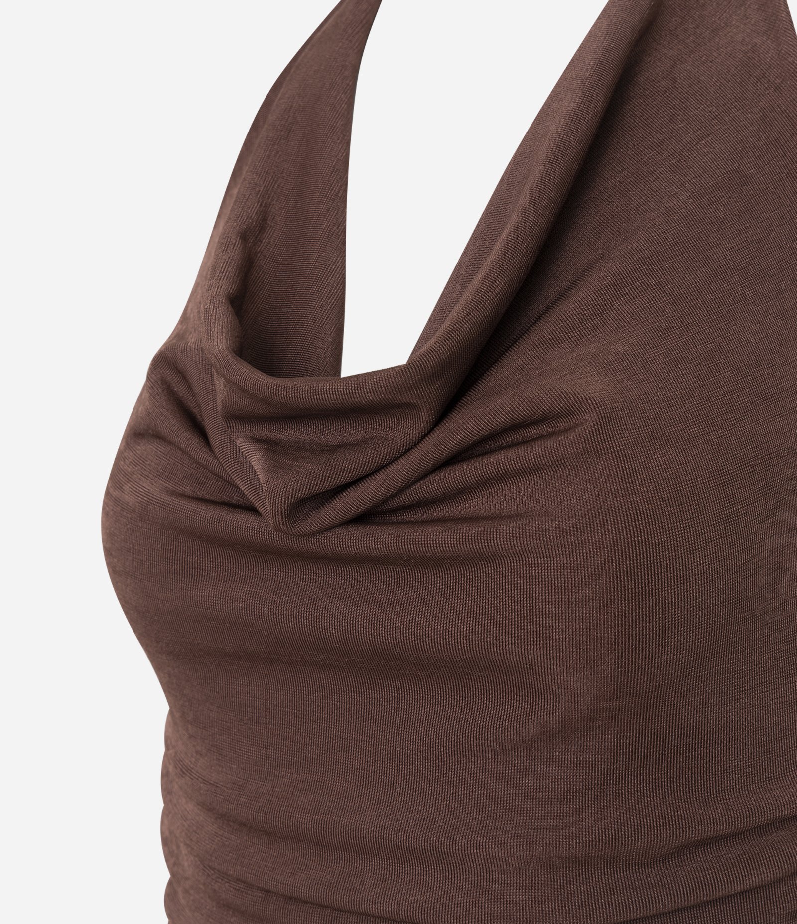 Blusa Frente Única Franzida em Ribana com Detalhe Torcido nas Costas Marrom 6