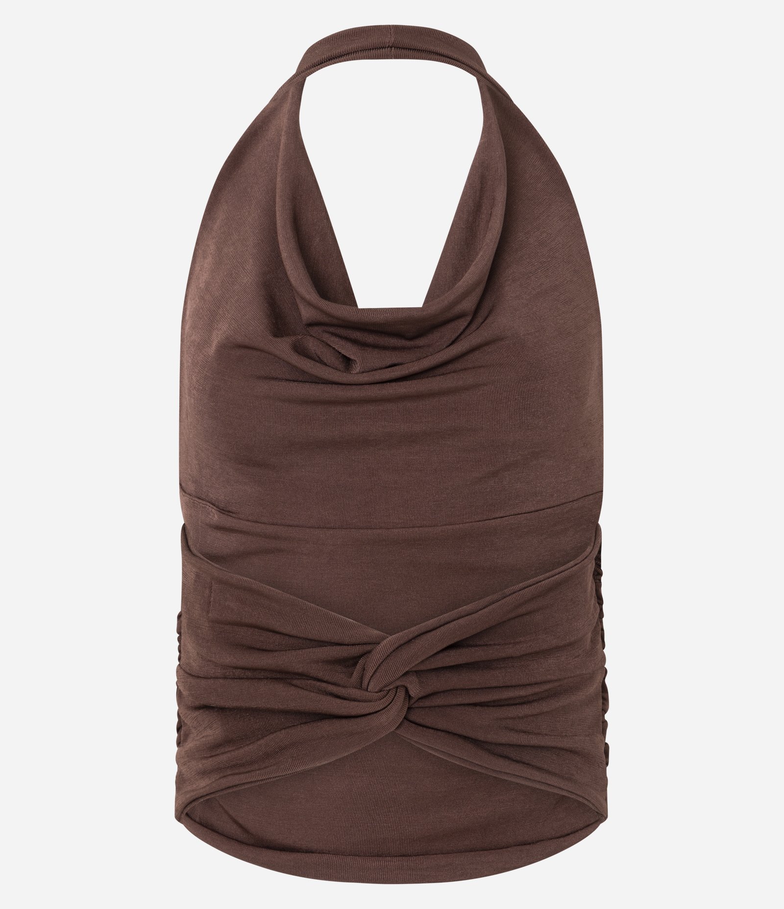 Blusa Frente Única Franzida em Ribana com Detalhe Torcido nas Costas Marrom 7