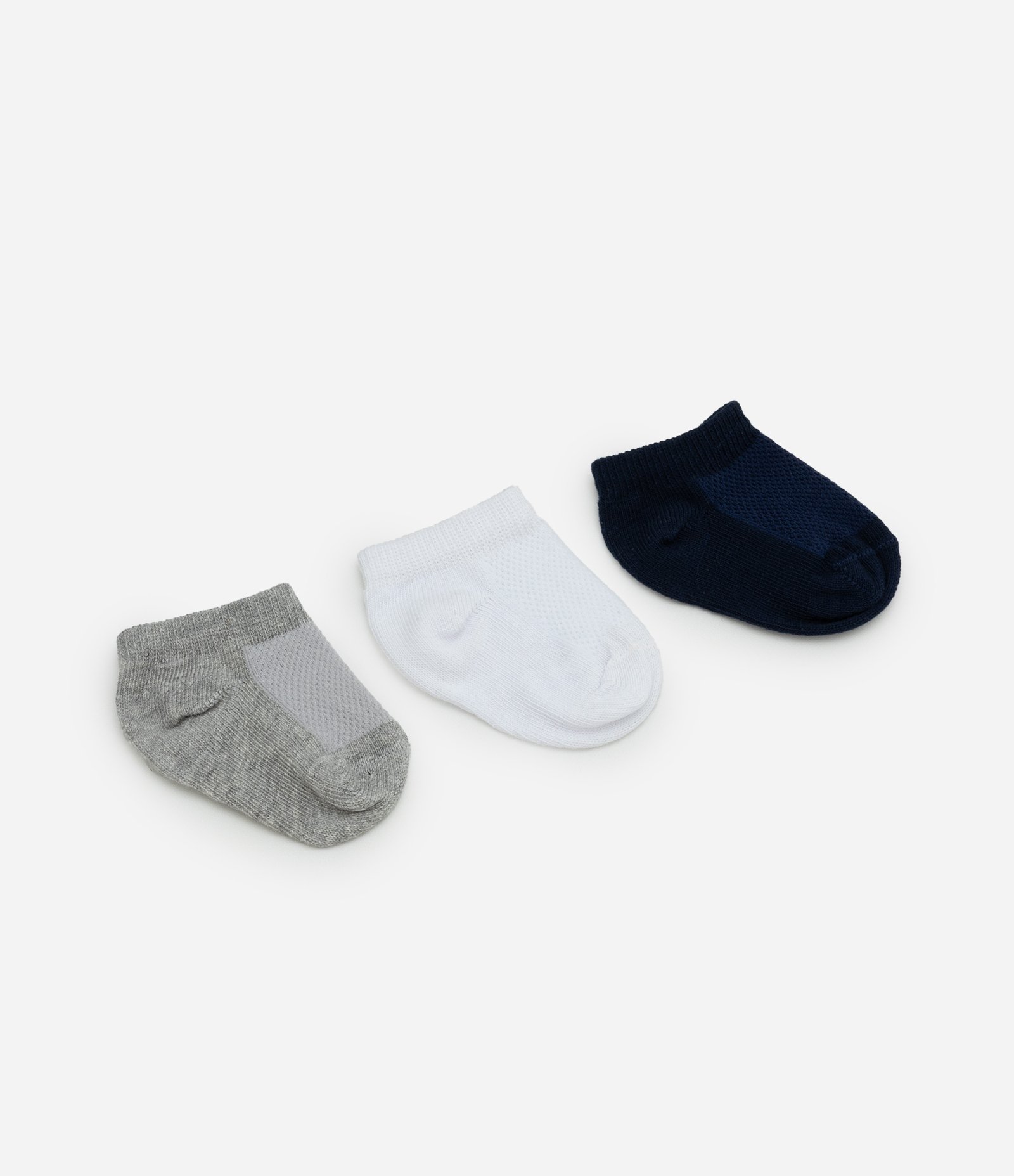 Kit 03 Meias Infantis em Algodão - Tam 0 a 12 meses Branco/Cinza/Preto 1