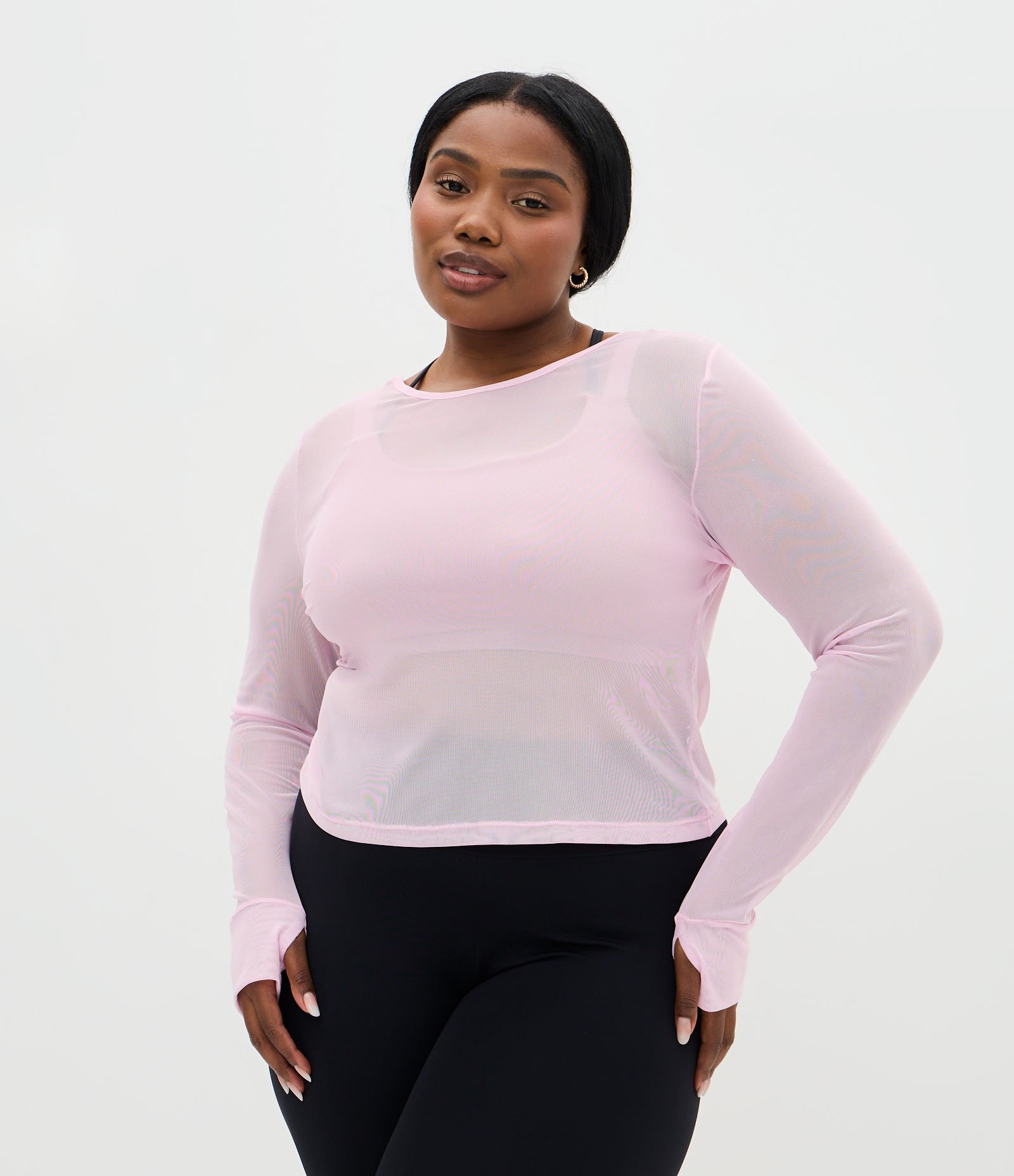 Blusa Esportiva em Tule com Decote Profundo nas Costas Curve & Plus Size Rosa 2