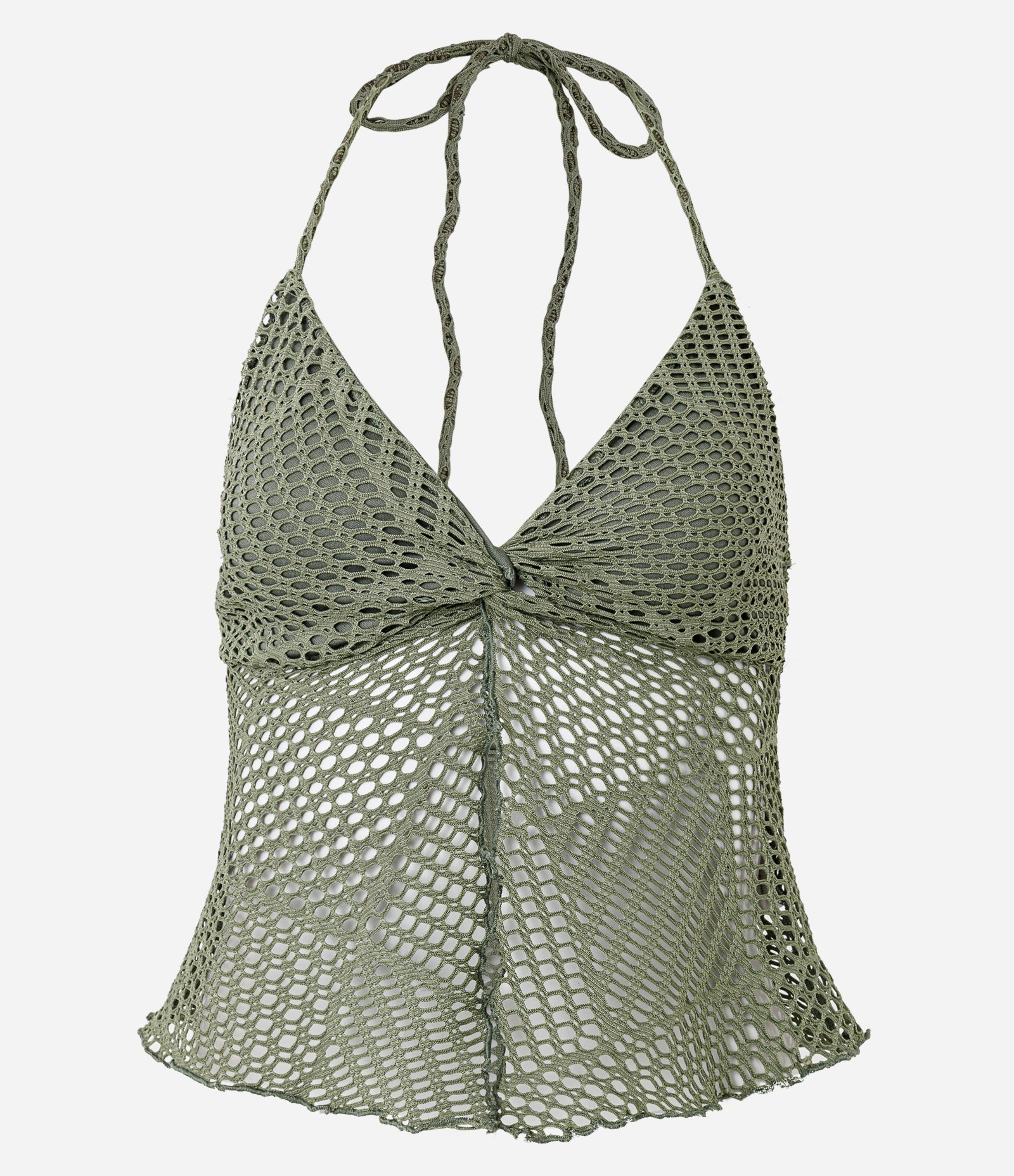 Blusa Frente Única Texturizada com Nó e Abertura Verde 1