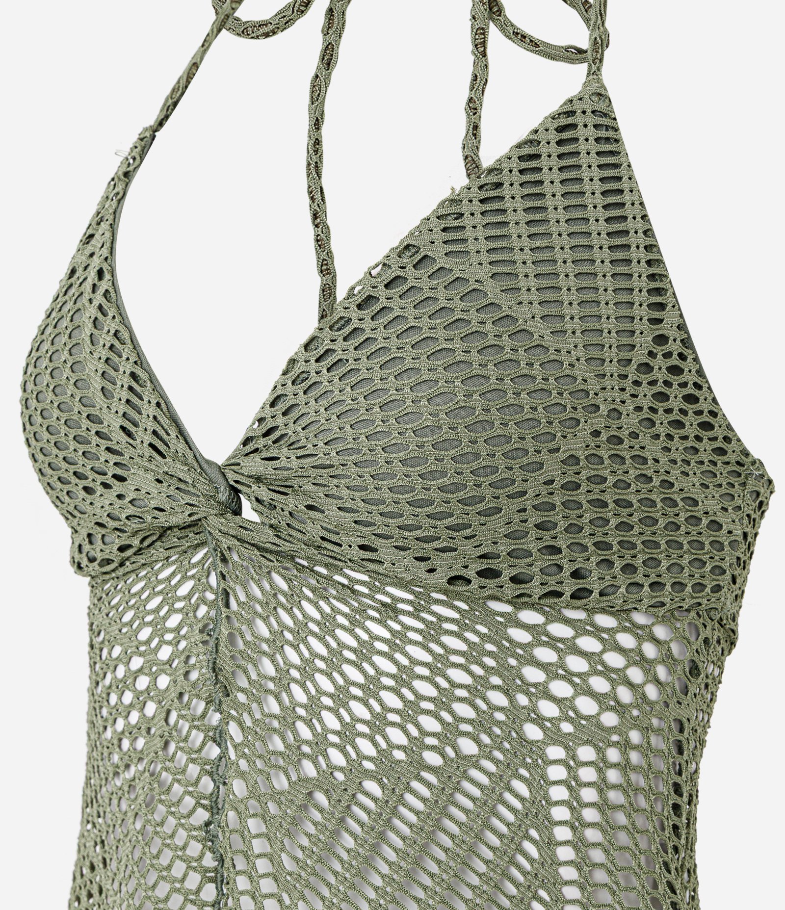 Blusa Frente Única Texturizada com Nó e Abertura Verde 2