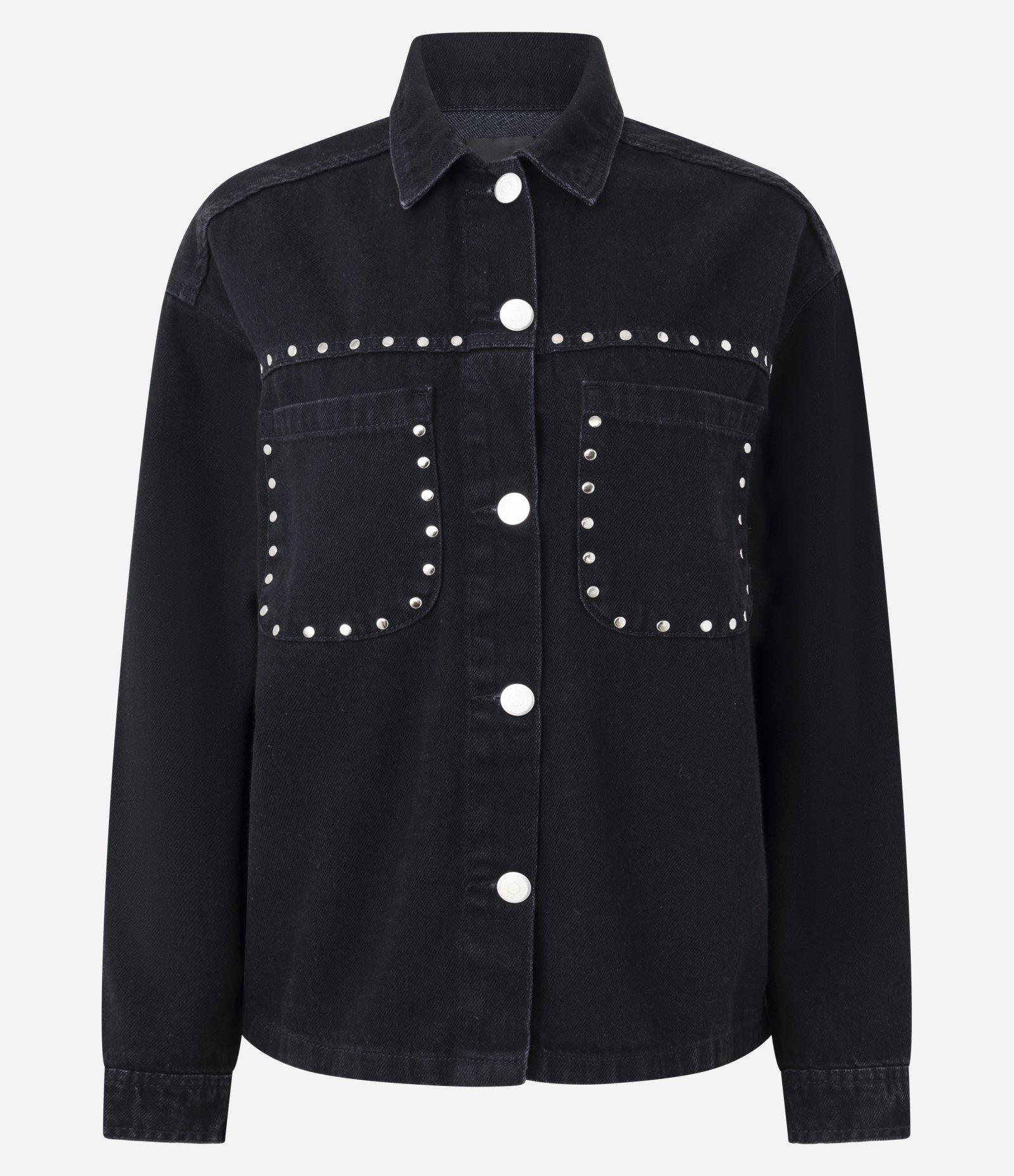 Jaqueta Overshirt em Jeans com Tachas Metálicas Preto 1